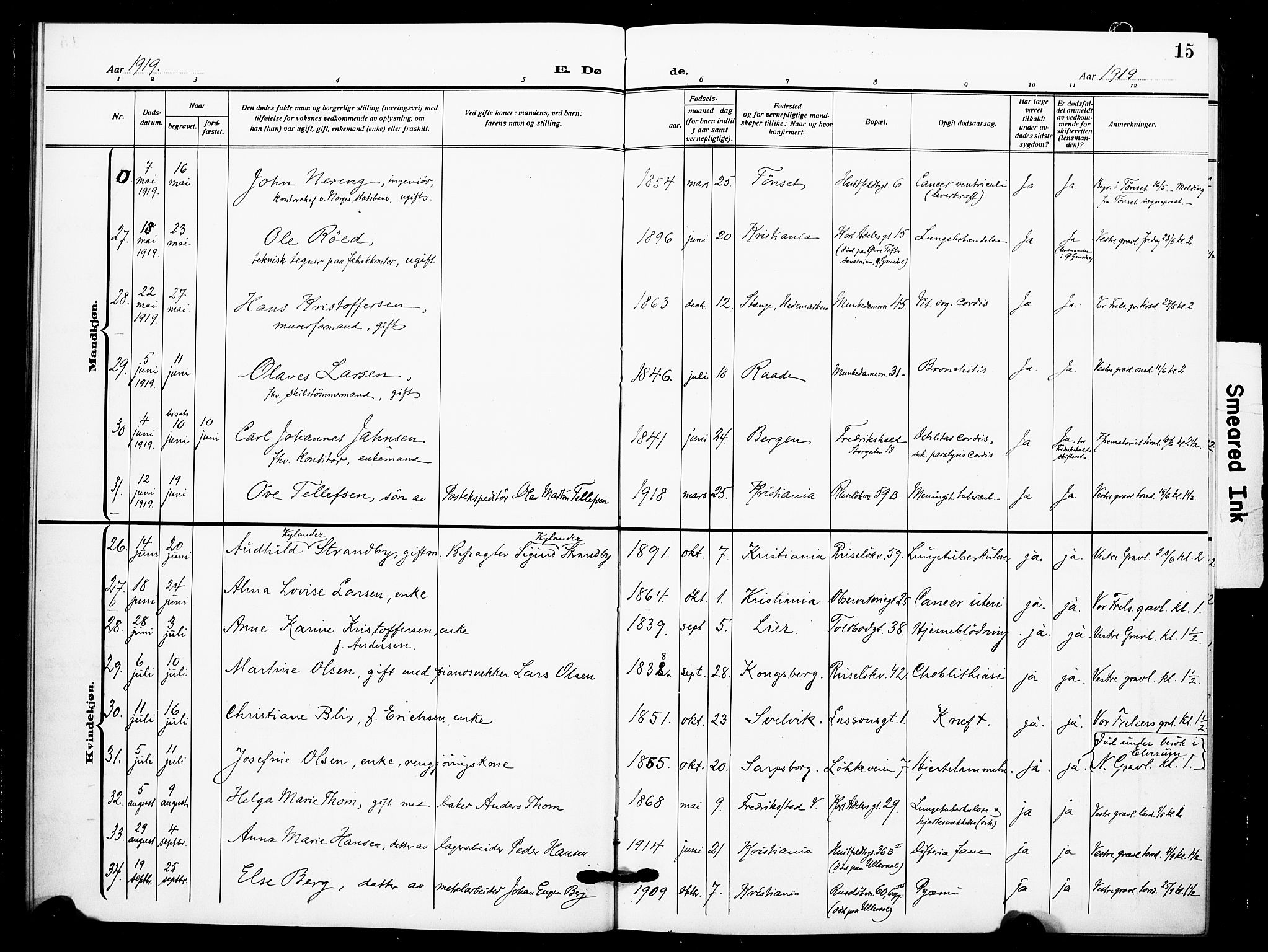 Johannes prestekontor Kirkebøker, AV/SAO-A-10852/F/Fa/L0012: Parish register (official) no. 12, 1918-1930, p. 15