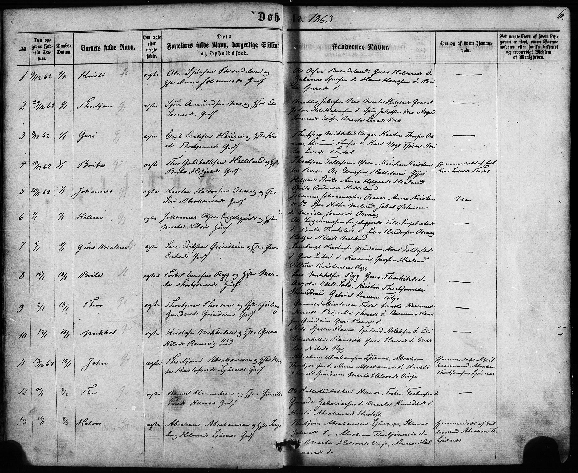 Etne sokneprestembete, SAB/A-75001/H/Haa: Parish register (official) no. A 9, 1862-1878, p. 6