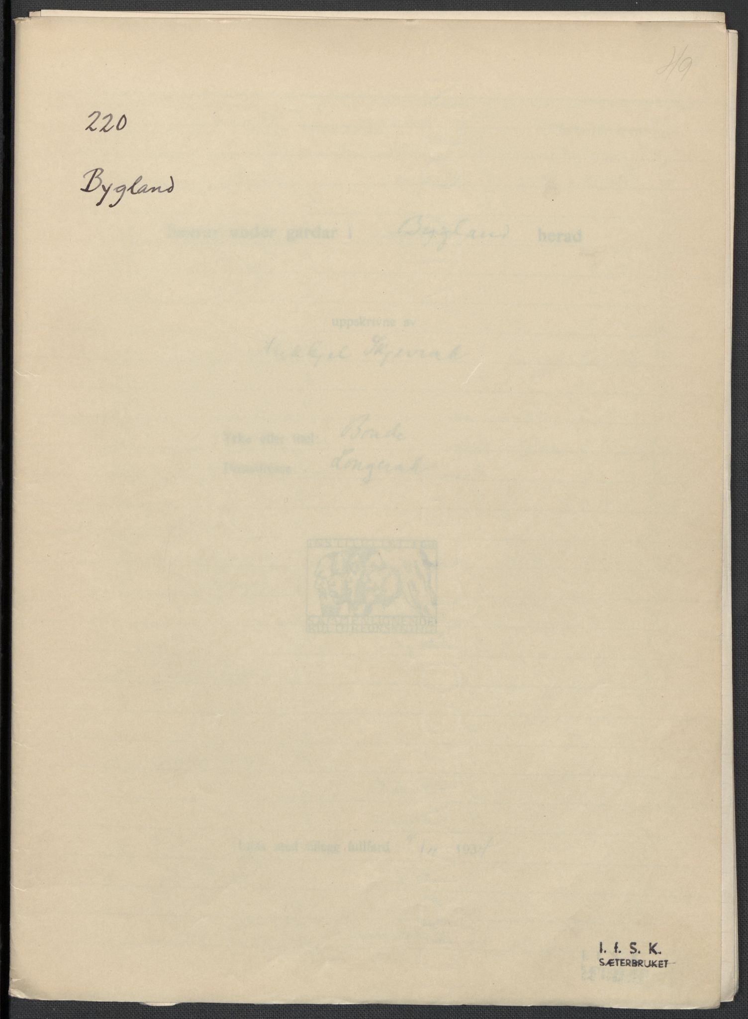 Instituttet for sammenlignende kulturforskning, AV/RA-PA-0424/F/Fc/L0008/0002: Eske B8: / Aust-Agder (perm XX), 1932-1936, p. 49