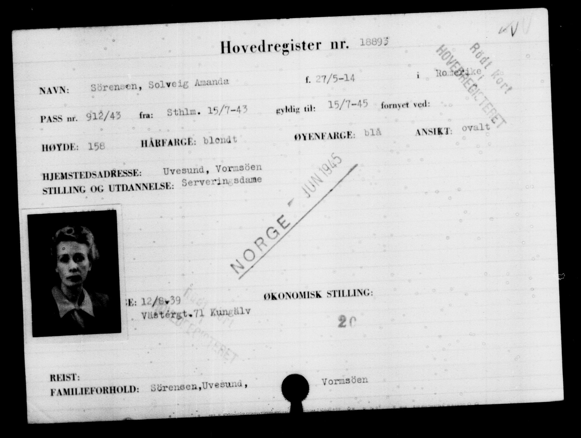 Utenriksstasjonene, Legasjonen i Stockholm, Flyktningkontoret, AV/RA-S-6753/V/Va/L0009: Kjesäterkartoteket, flyktninger med registreringsnr. 18502-22048, 1940-1945, p. 462