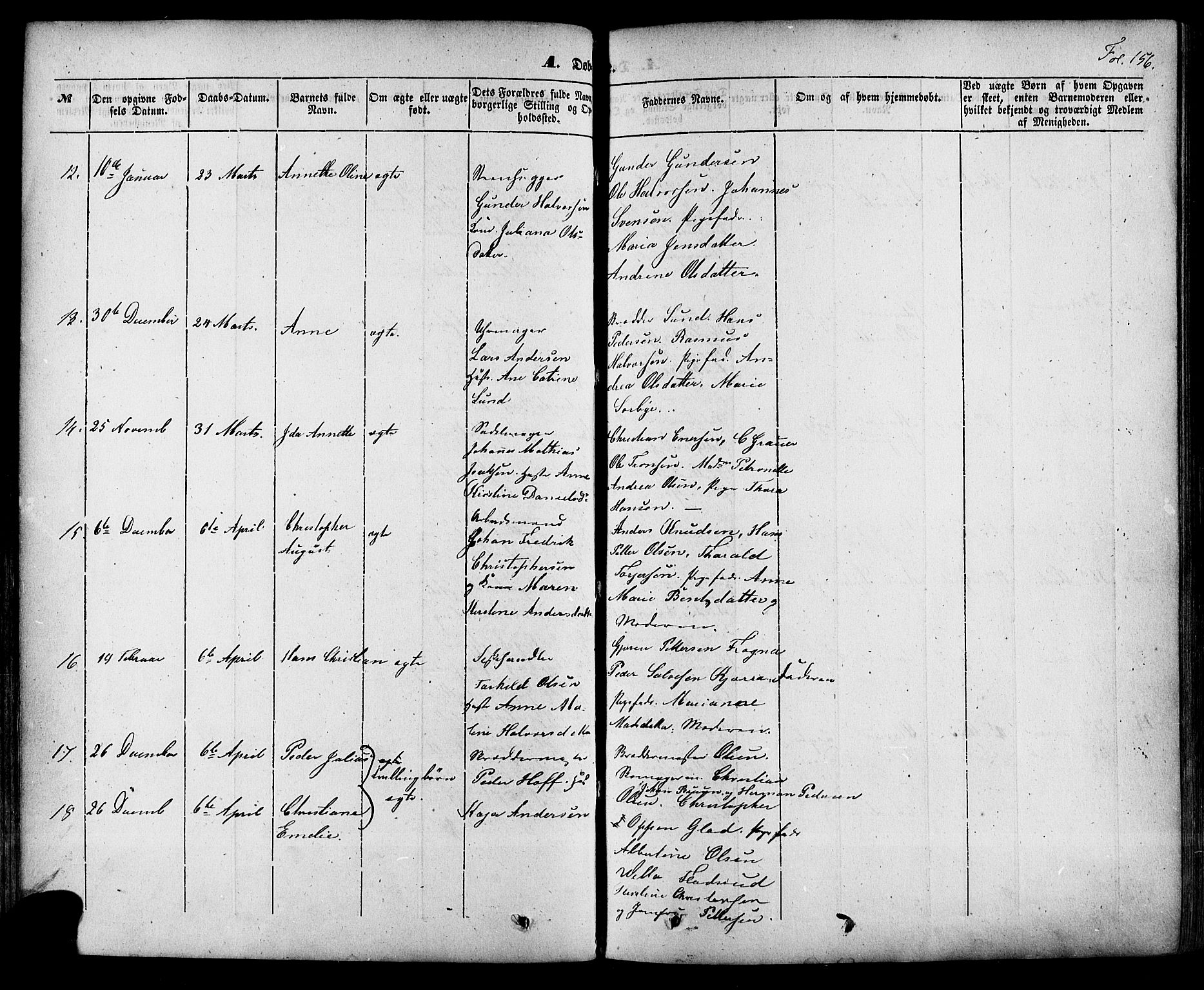 Skien kirkebøker, AV/SAKO-A-302/F/Fa/L0006a: Parish register (official) no. 6A, 1843-1856, p. 156