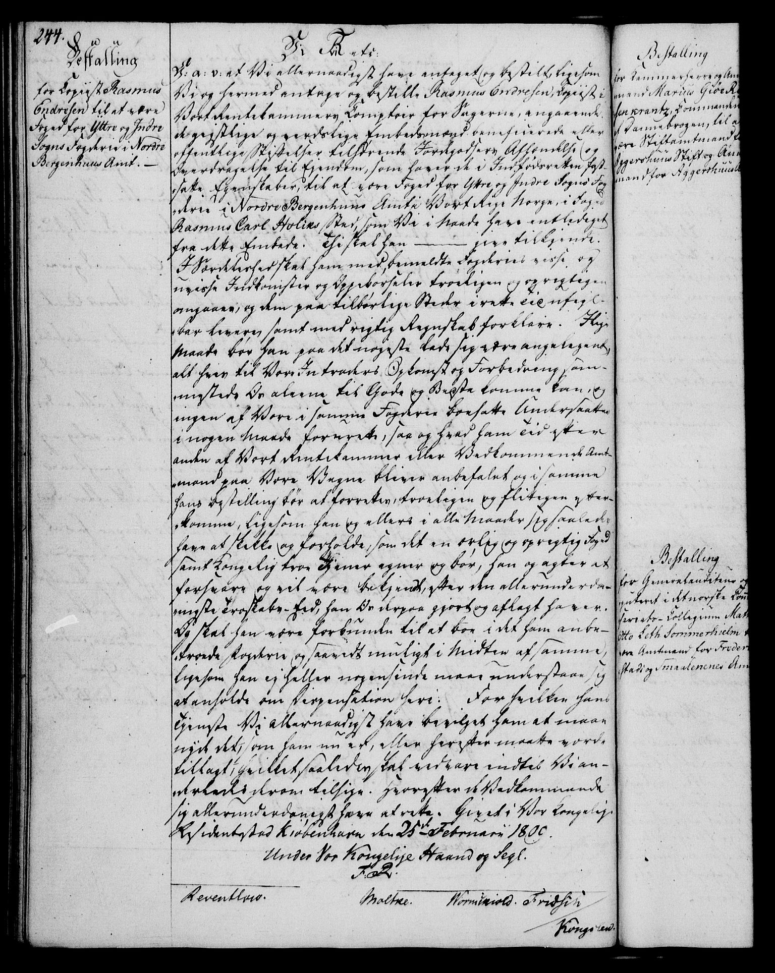 Rentekammeret, Kammerkanselliet, RA/EA-3111/G/Gg/Gge/L0006: Norsk bestallingsprotokoll med register (merket RK 53.30), 1773-1814, p. 244
