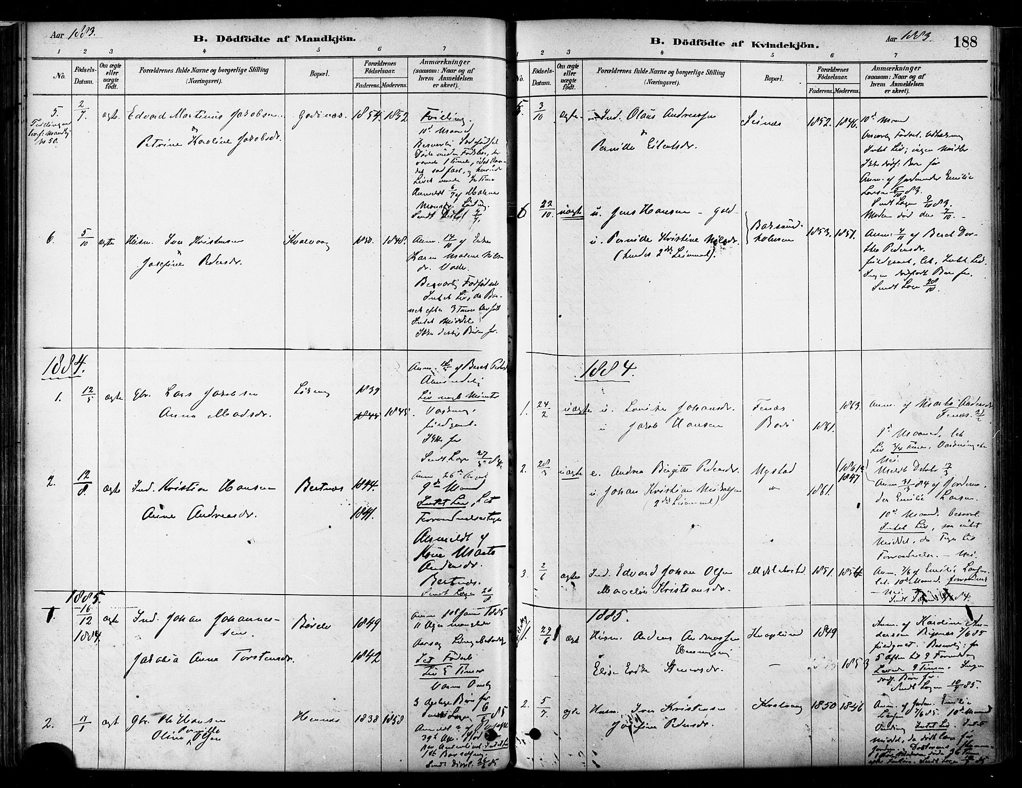 Ministerialprotokoller, klokkerbøker og fødselsregistre - Nordland, SAT/A-1459/802/L0054: Parish register (official) no. 802A01, 1879-1893, p. 188