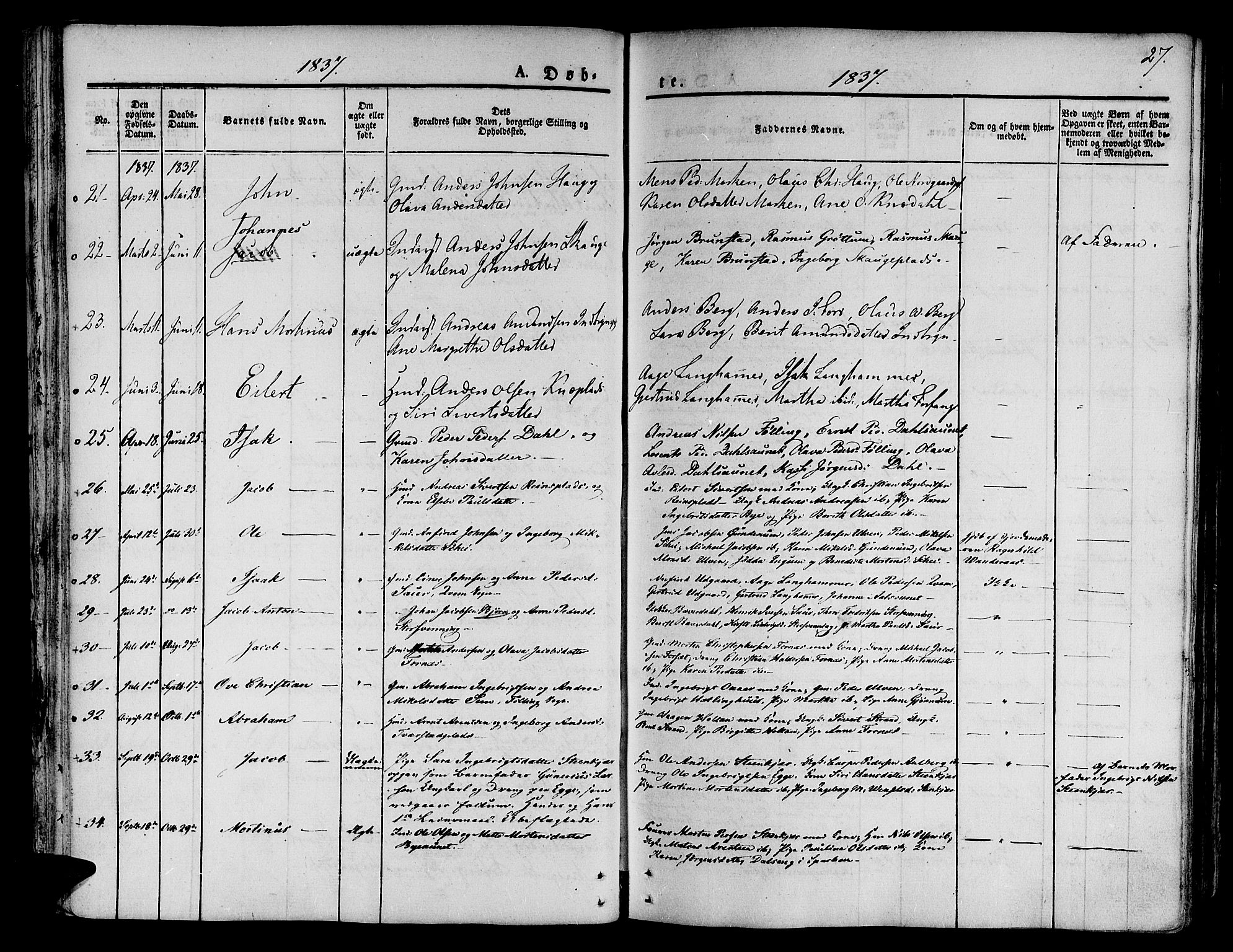 Ministerialprotokoller, klokkerbøker og fødselsregistre - Nord-Trøndelag, SAT/A-1458/746/L0445: Parish register (official) no. 746A04, 1826-1846, p. 27