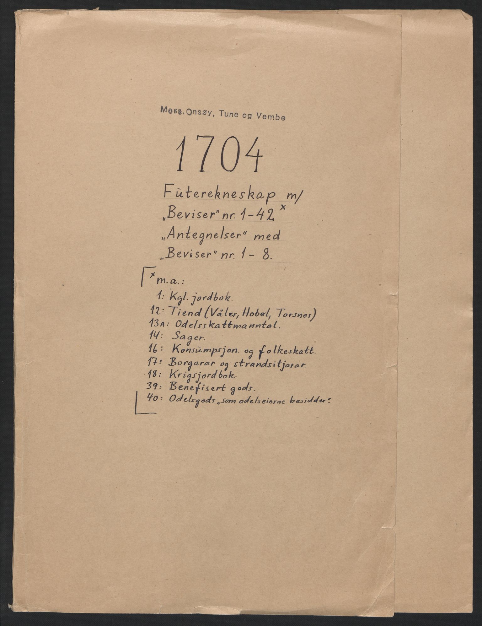 Rentekammeret inntil 1814, Reviderte regnskaper, Fogderegnskap, RA/EA-4092/R04/L0132: Fogderegnskap Moss, Onsøy, Tune, Veme og Åbygge, 1703-1704, p. 356