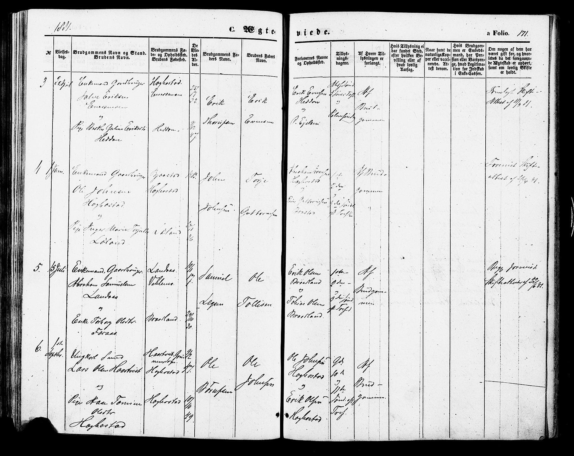 Nord-Audnedal sokneprestkontor, AV/SAK-1111-0032/F/Fa/Fab/L0002: Parish register (official) no. A 2, 1859-1882, p. 171