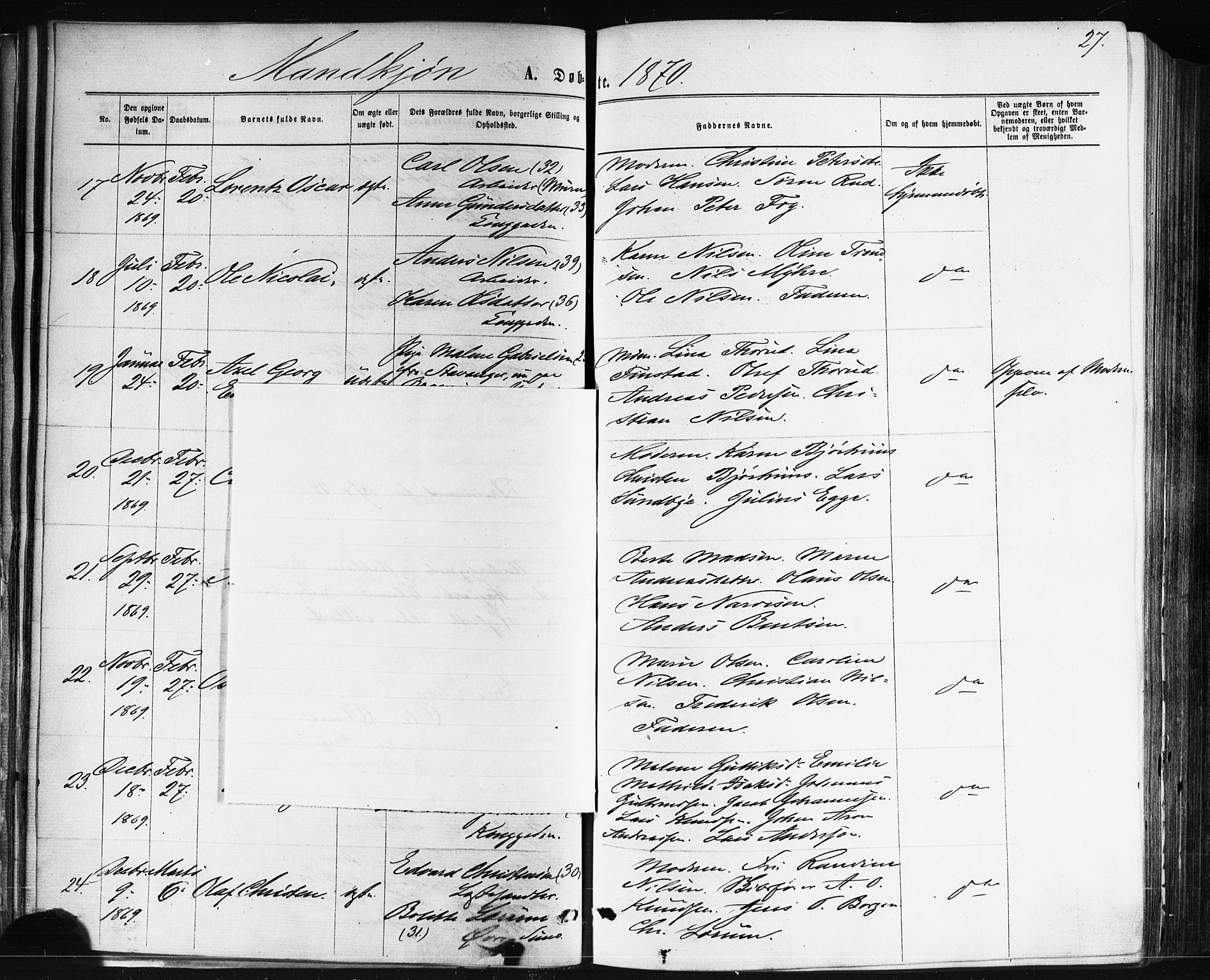 Bragernes kirkebøker, AV/SAKO-A-6/F/Fb/L0004: Parish register (official) no. II 4, 1869-1875, p. 27