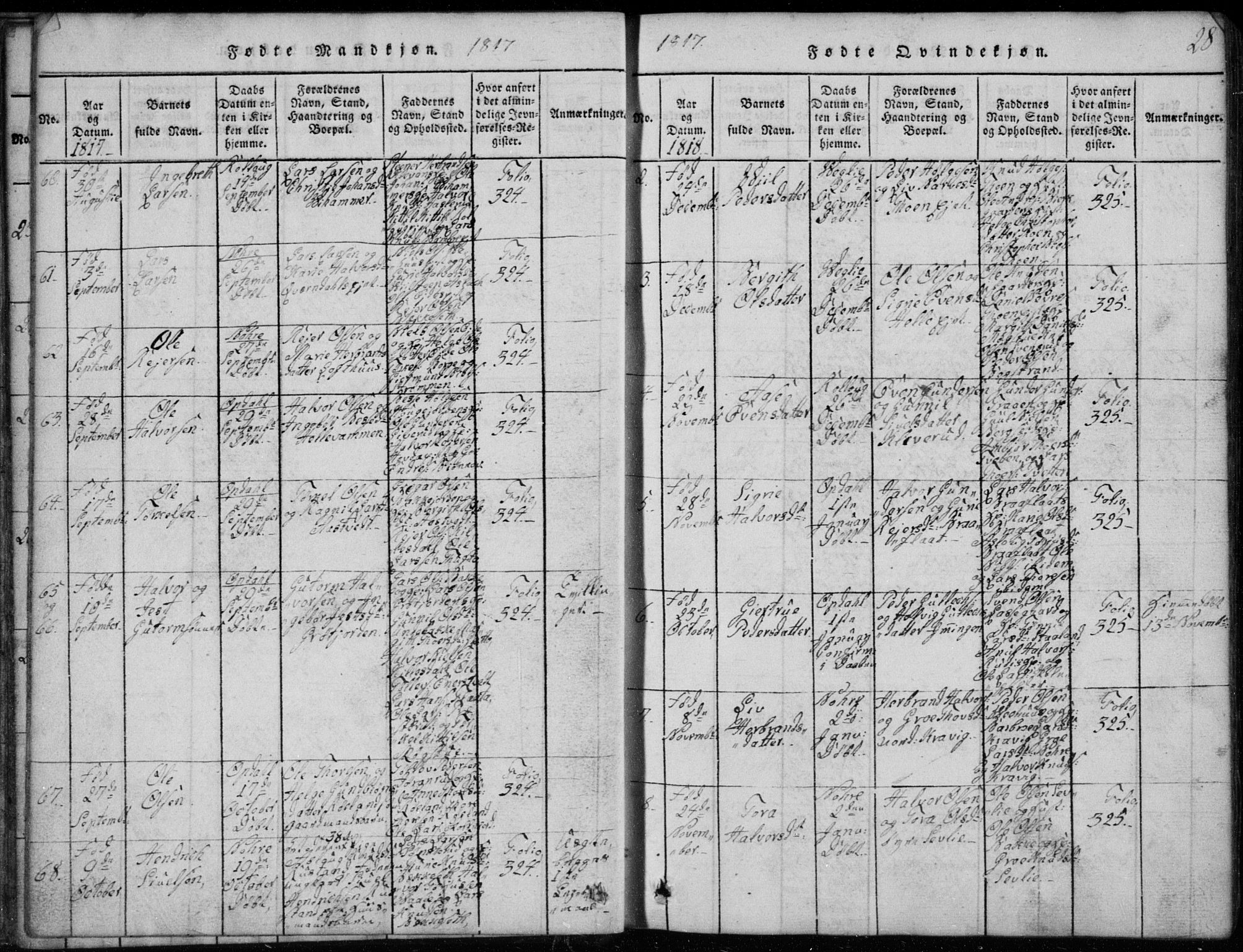 Rollag kirkebøker, AV/SAKO-A-240/G/Ga/L0001: Parish register (copy) no. I 1, 1814-1831, p. 28