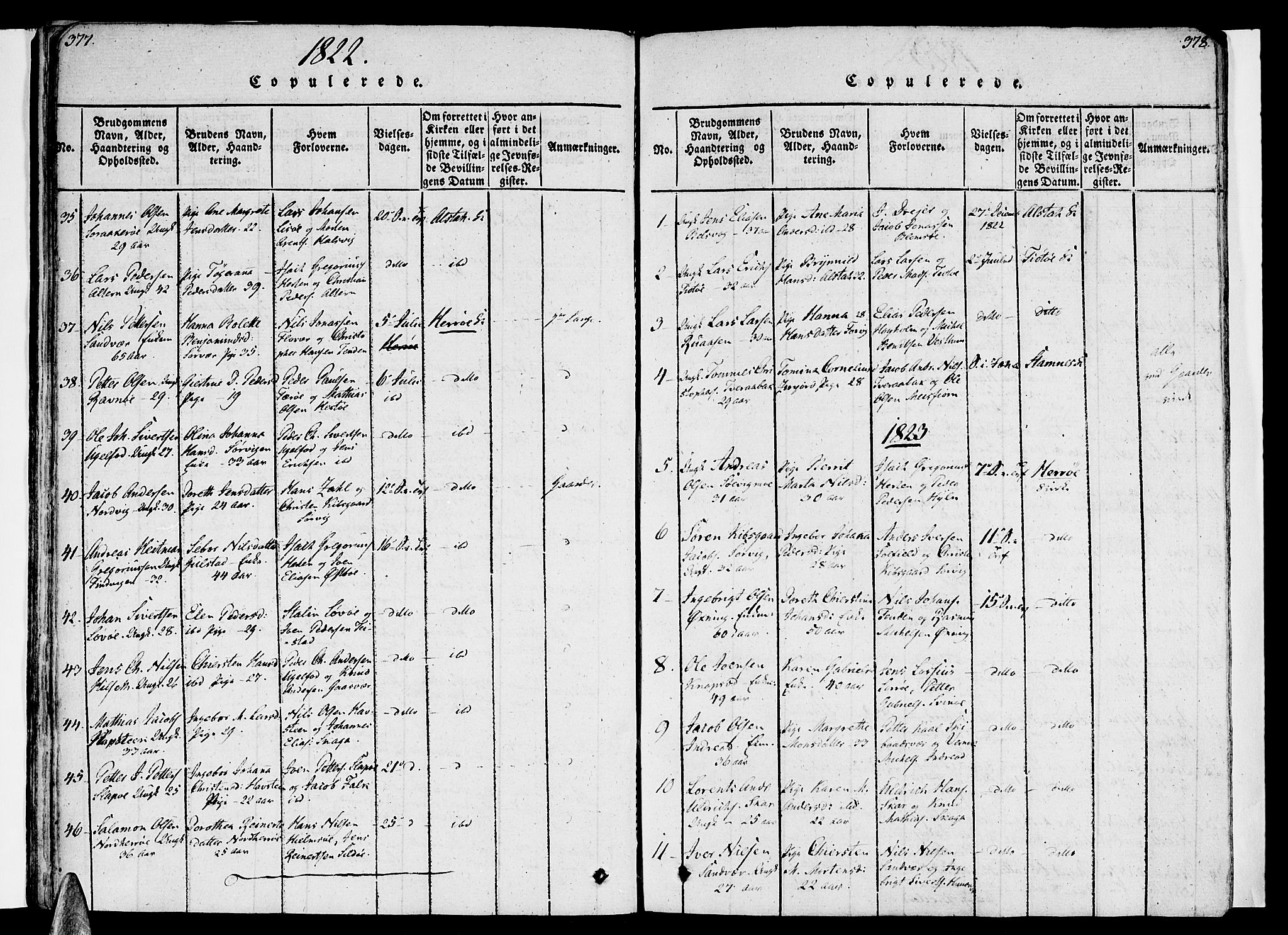 Ministerialprotokoller, klokkerbøker og fødselsregistre - Nordland, SAT/A-1459/830/L0445: Parish register (official) no. 830A09, 1820-1830, p. 377-378