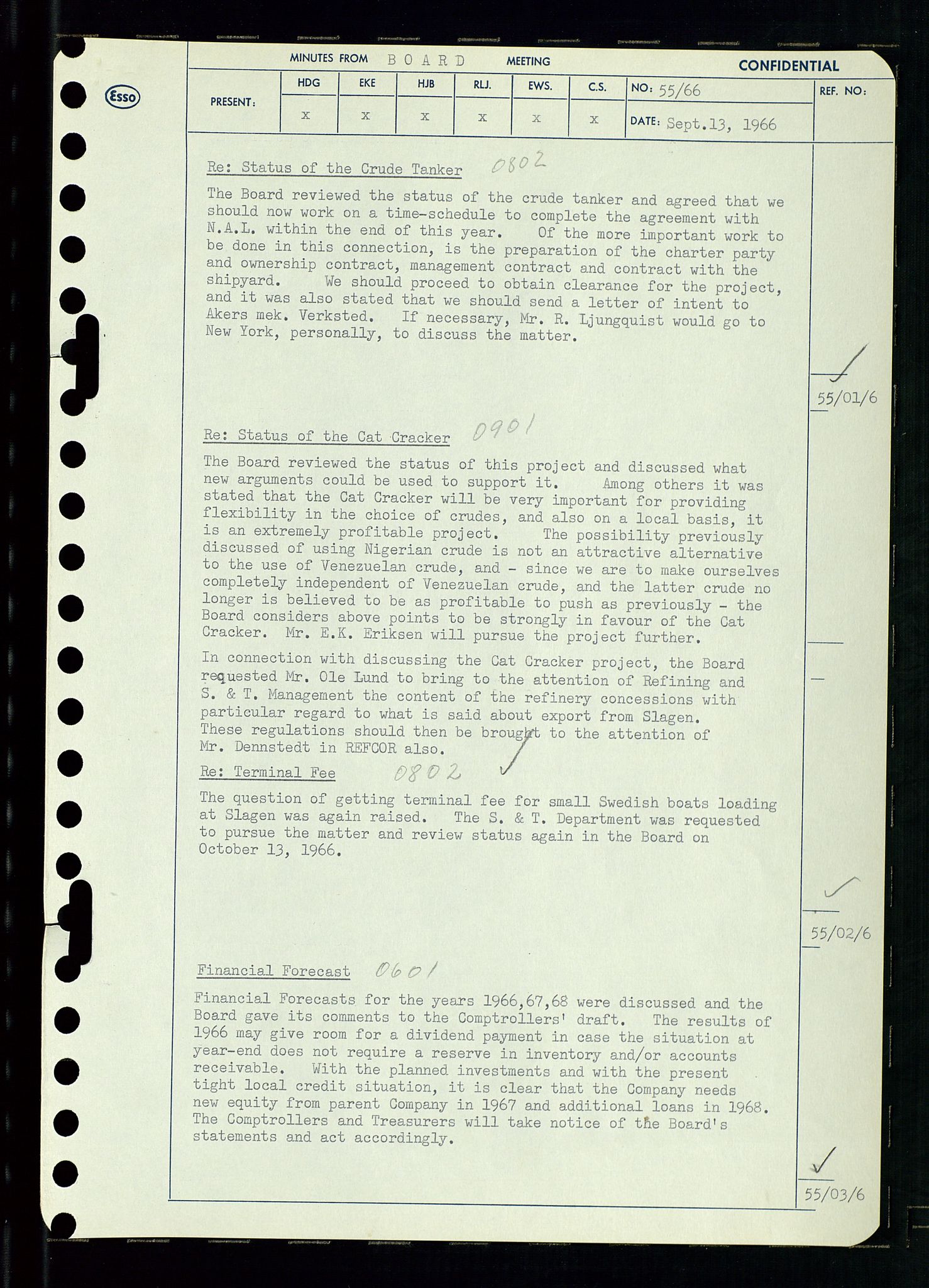 Pa 0982 - Esso Norge A/S, AV/SAST-A-100448/A/Aa/L0002/0002: Den administrerende direksjon Board minutes (styrereferater) / Den administrerende direksjon Board minutes (styrereferater), 1966, p. 114