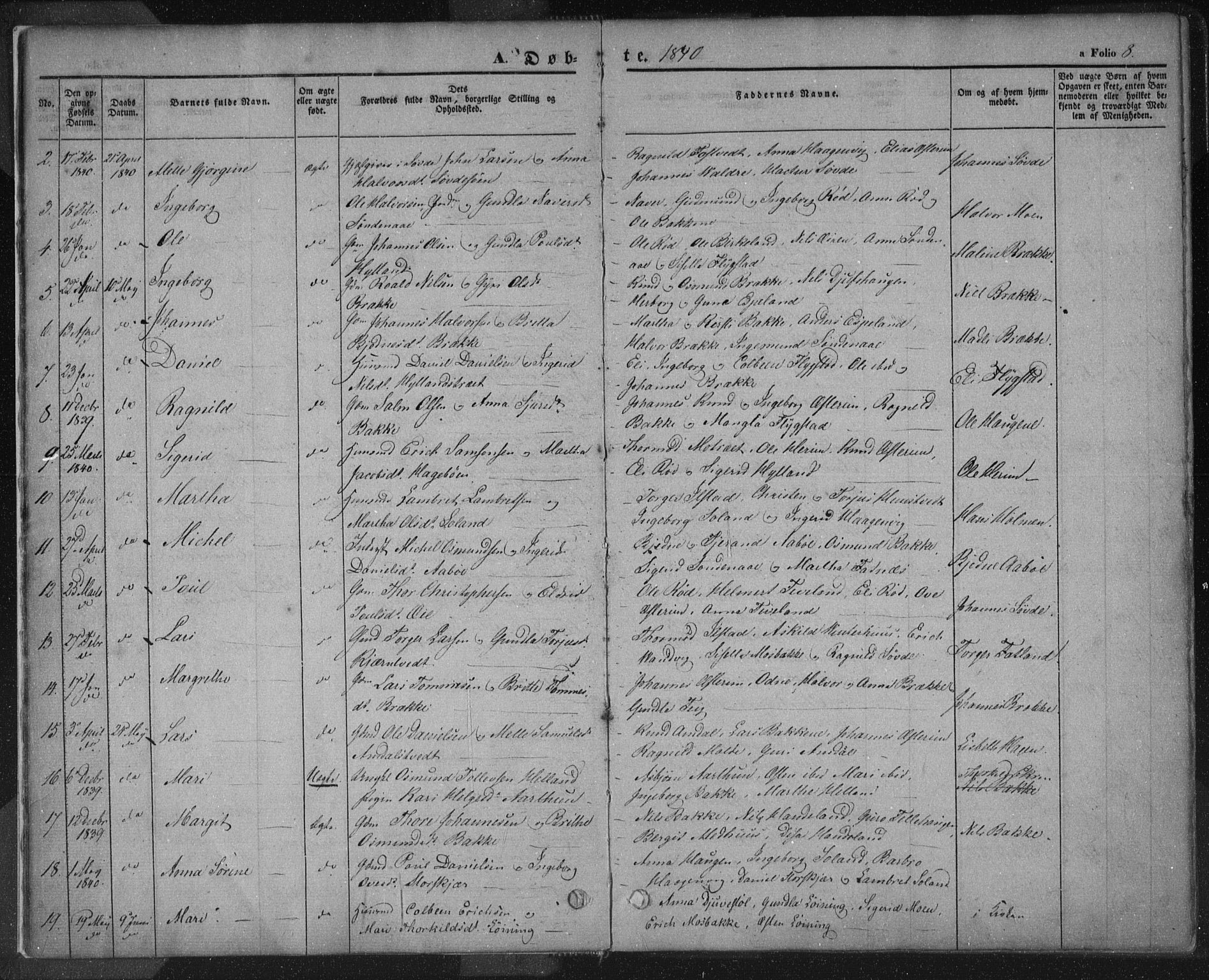 Sand sokneprestkontor, AV/SAST-A-101848/01/III/L0002: Parish register (official) no. A 2, 1838-1859, p. 8