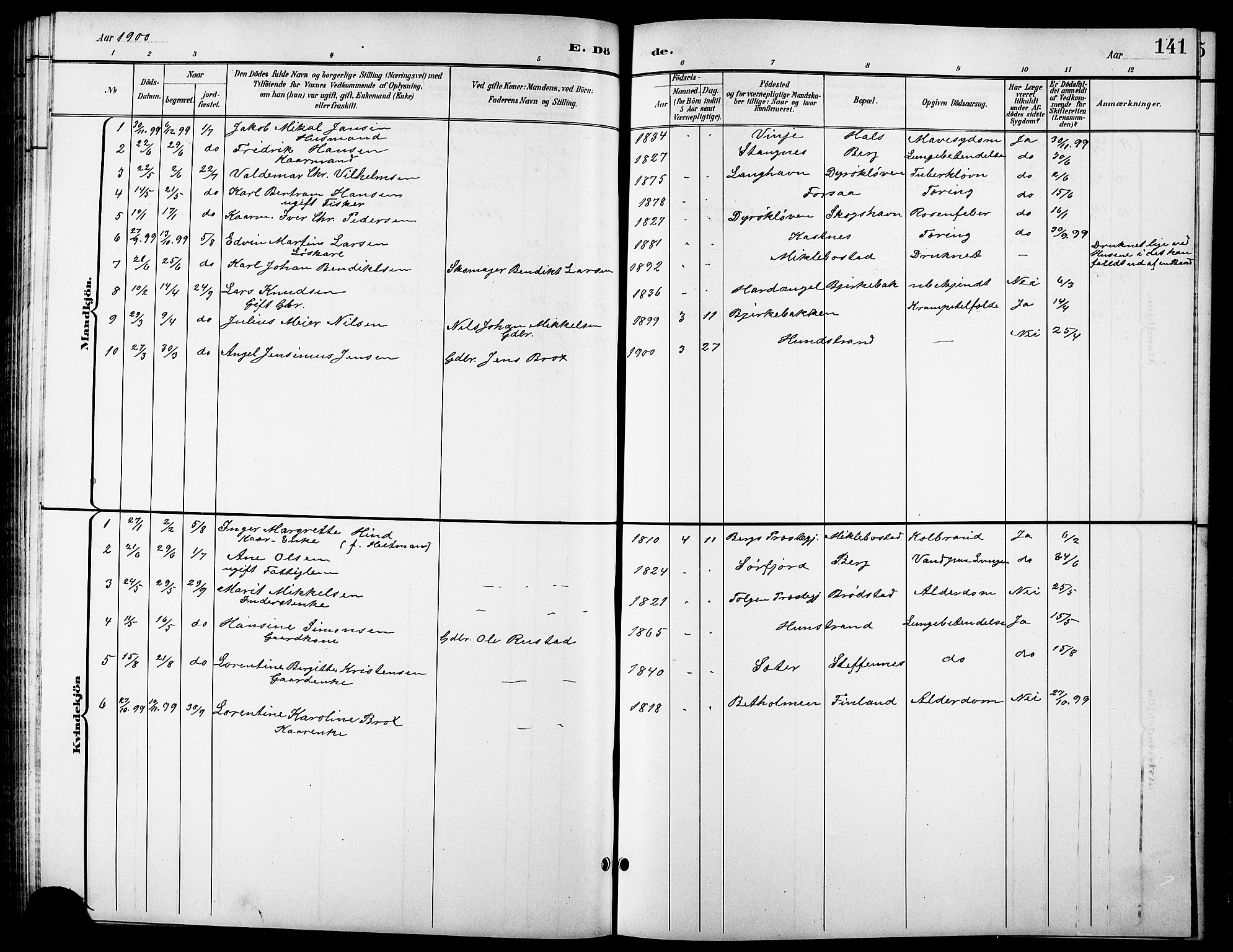 Tranøy sokneprestkontor, SATØ/S-1313/I/Ia/Iab/L0014klokker: Parish register (copy) no. 14, 1896-1918, p. 141