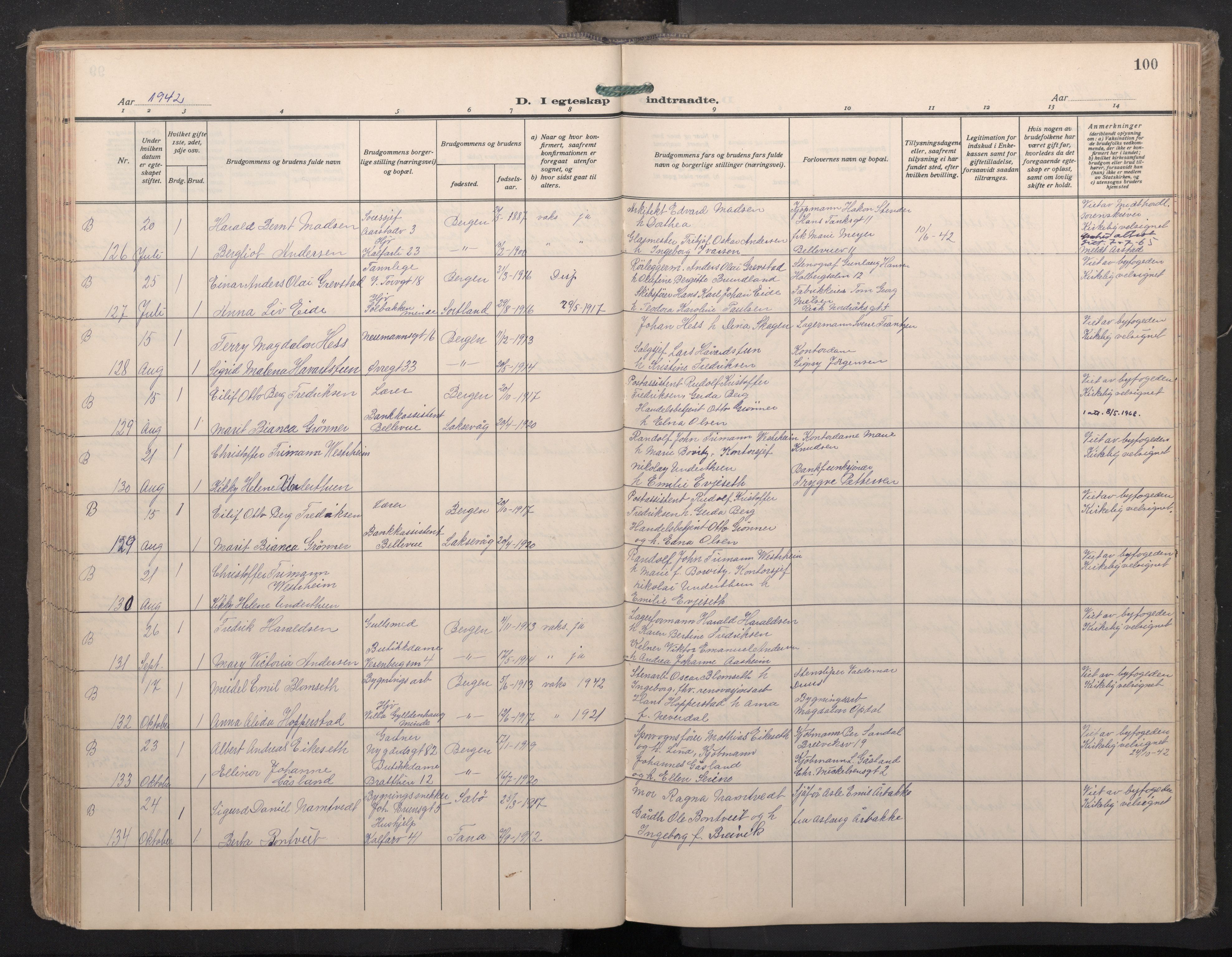 Domkirken sokneprestembete, AV/SAB-A-74801/H/Haa: Parish register (official) no. D 7, 1937-1950, p. 99b-100a