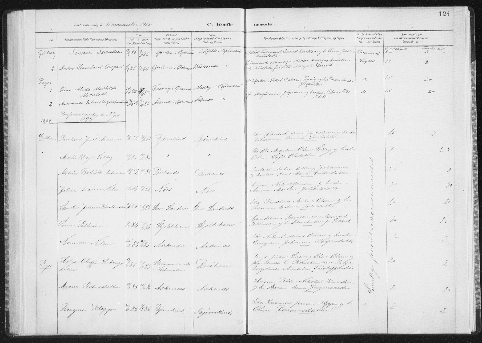 Ministerialprotokoller, klokkerbøker og fødselsregistre - Nordland, SAT/A-1459/898/L1422: Parish register (official) no. 898A02, 1887-1908, p. 124