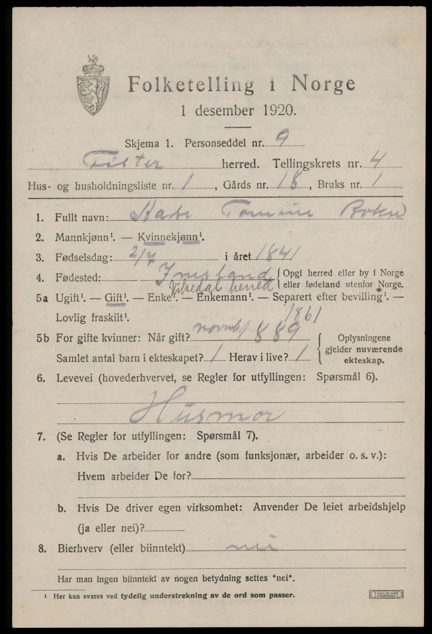 SAST, 1920 census for Fister, 1920, p. 1125