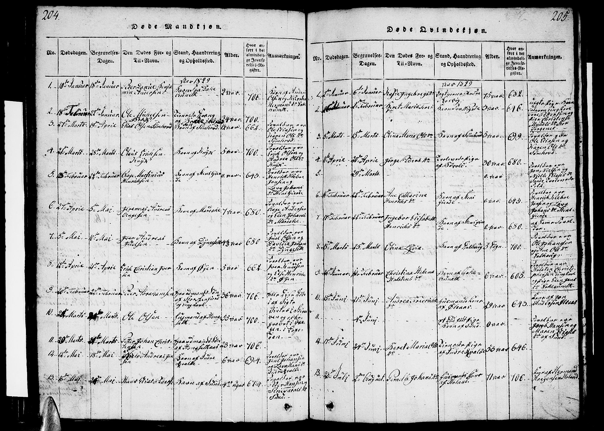 Ministerialprotokoller, klokkerbøker og fødselsregistre - Nordland, SAT/A-1459/812/L0186: Parish register (copy) no. 812C04, 1820-1849, p. 204-205