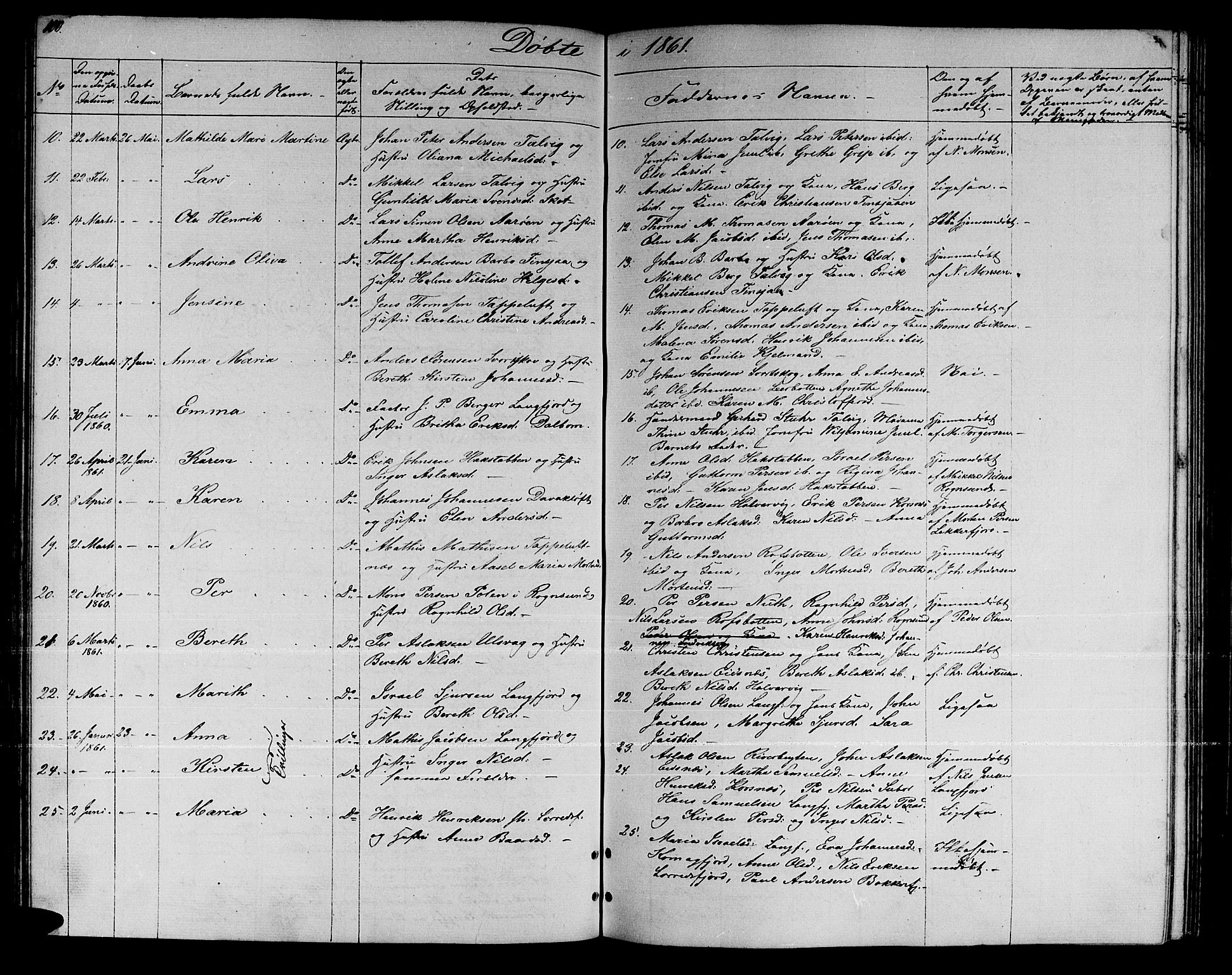 Talvik sokneprestkontor, AV/SATØ-S-1337/H/Hb/L0001klokker: Parish register (copy) no. 1, 1847-1863, p. 100