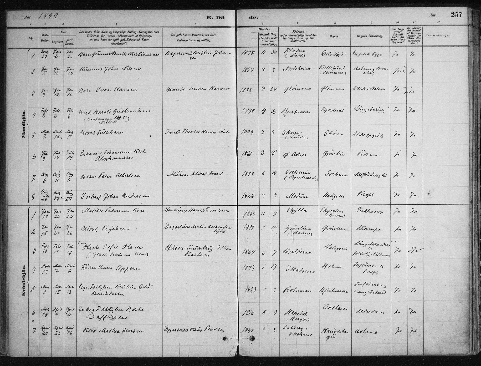 Nittedal prestekontor Kirkebøker, AV/SAO-A-10365a/F/Fa/L0007: Parish register (official) no. I 7, 1879-1901, p. 257