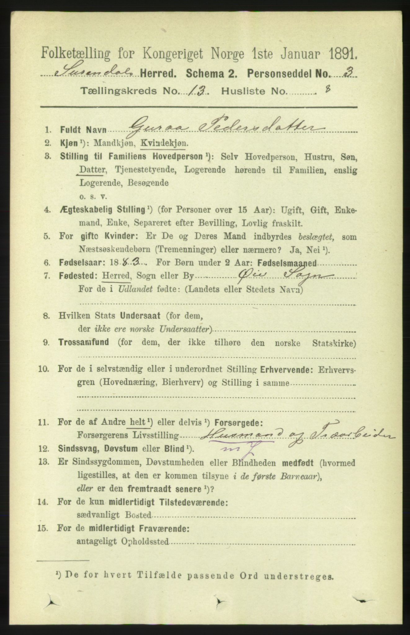 RA, 1891 census for 1566 Surnadal, 1891, p. 3218