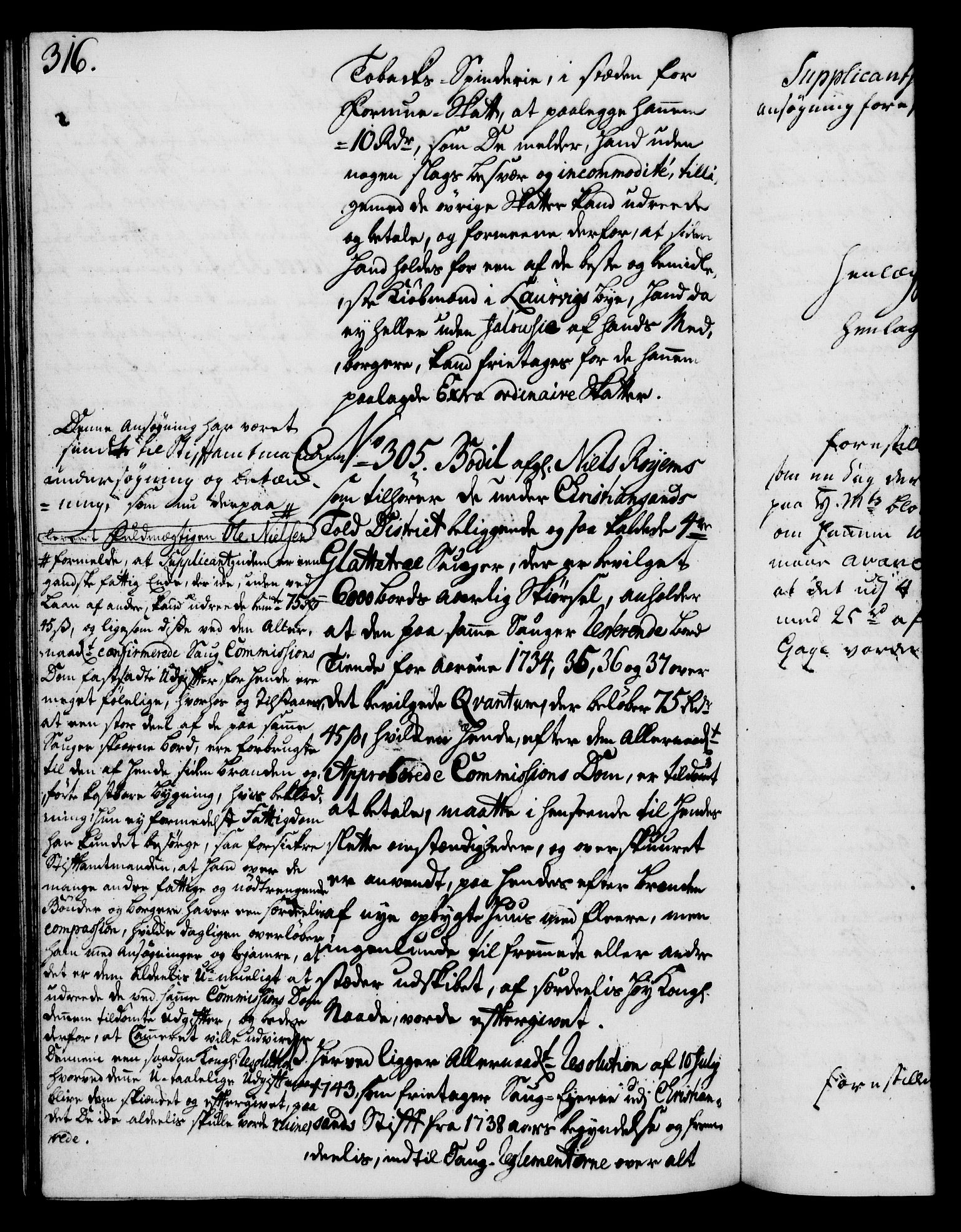 Rentekammeret, Kammerkanselliet, AV/RA-EA-3111/G/Gh/Gha/L0025: Norsk ekstraktmemorialprotokoll (merket RK 53.70), 1743-1744, p. 316