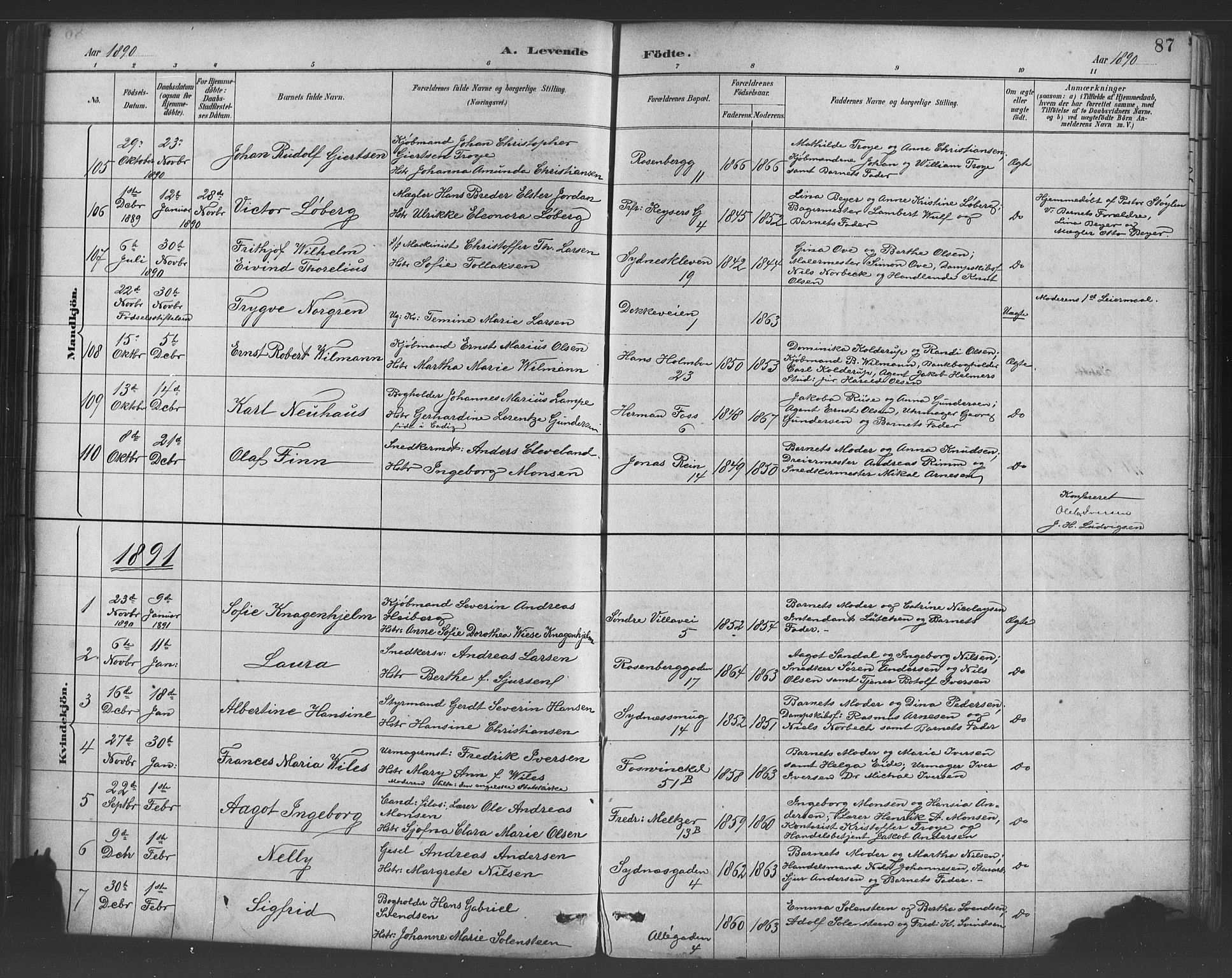 Johanneskirken sokneprestembete, SAB/A-76001/H/Hab: Parish register (copy) no. A 1, 1885-1900, p. 87