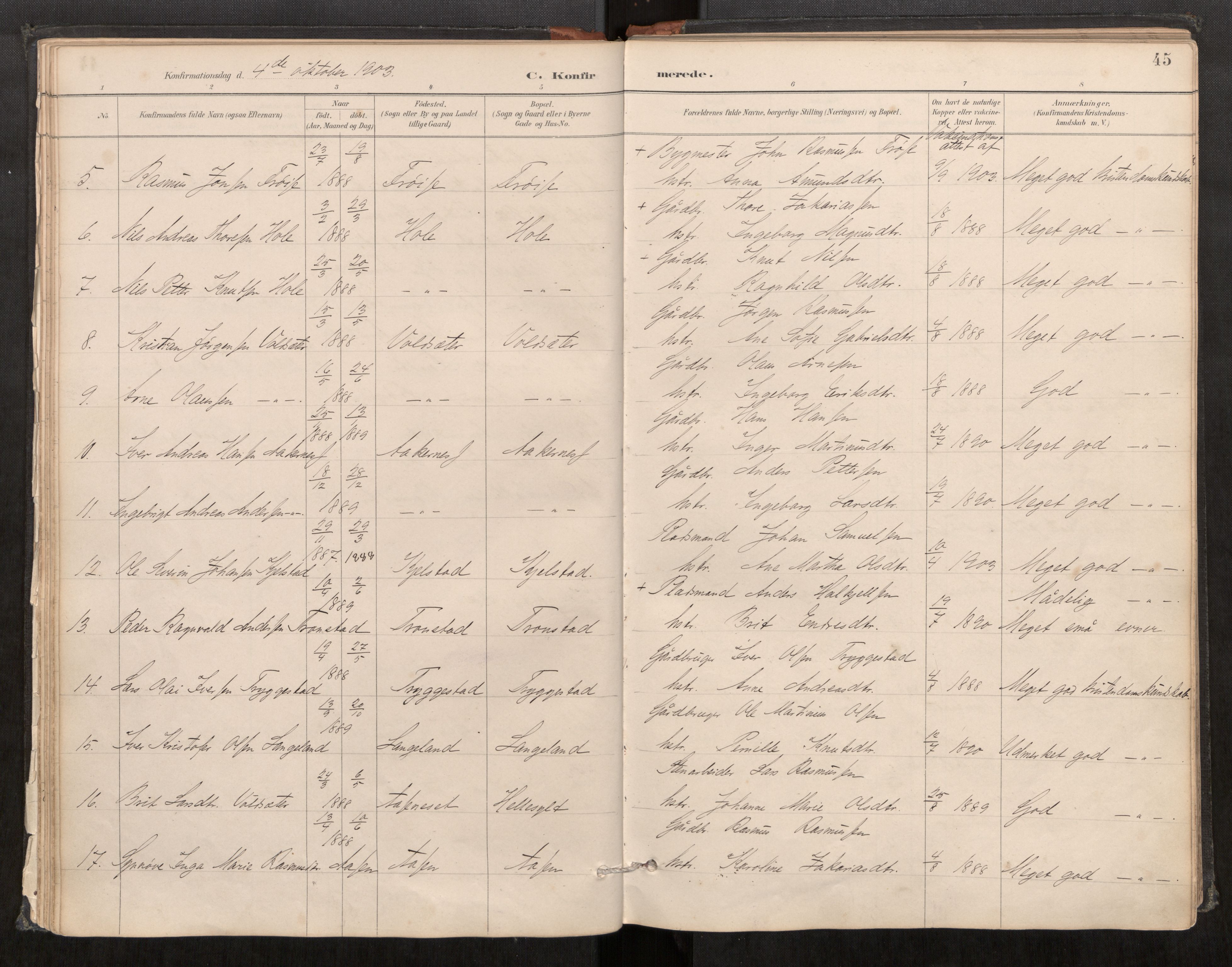 Sunnylven sokneprestkontor, AV/SAT-A-1007: Parish register (official) no. 517A09, 1887-1910, p. 45