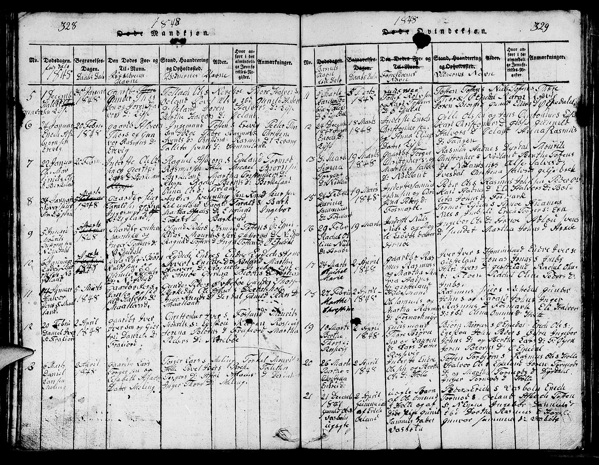 Strand sokneprestkontor, AV/SAST-A-101828/H/Ha/Hab/L0002: Parish register (copy) no. B 2, 1816-1854, p. 328-329