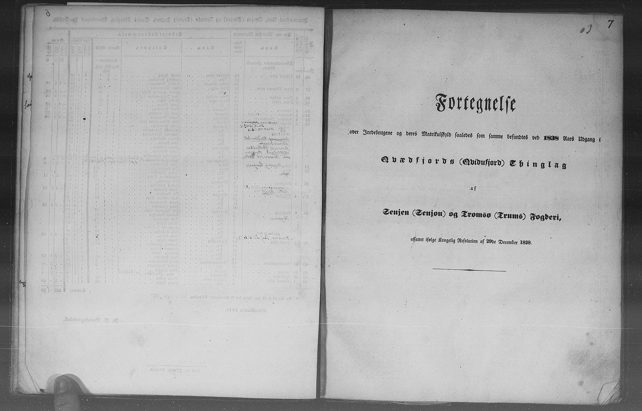 Rygh, AV/RA-PA-0034/F/Fb/L0015/0003: Matrikkelen for 1838 / Matrikkelen for 1838 - Tromsø amt (Troms fylke), 1838, p. 7a