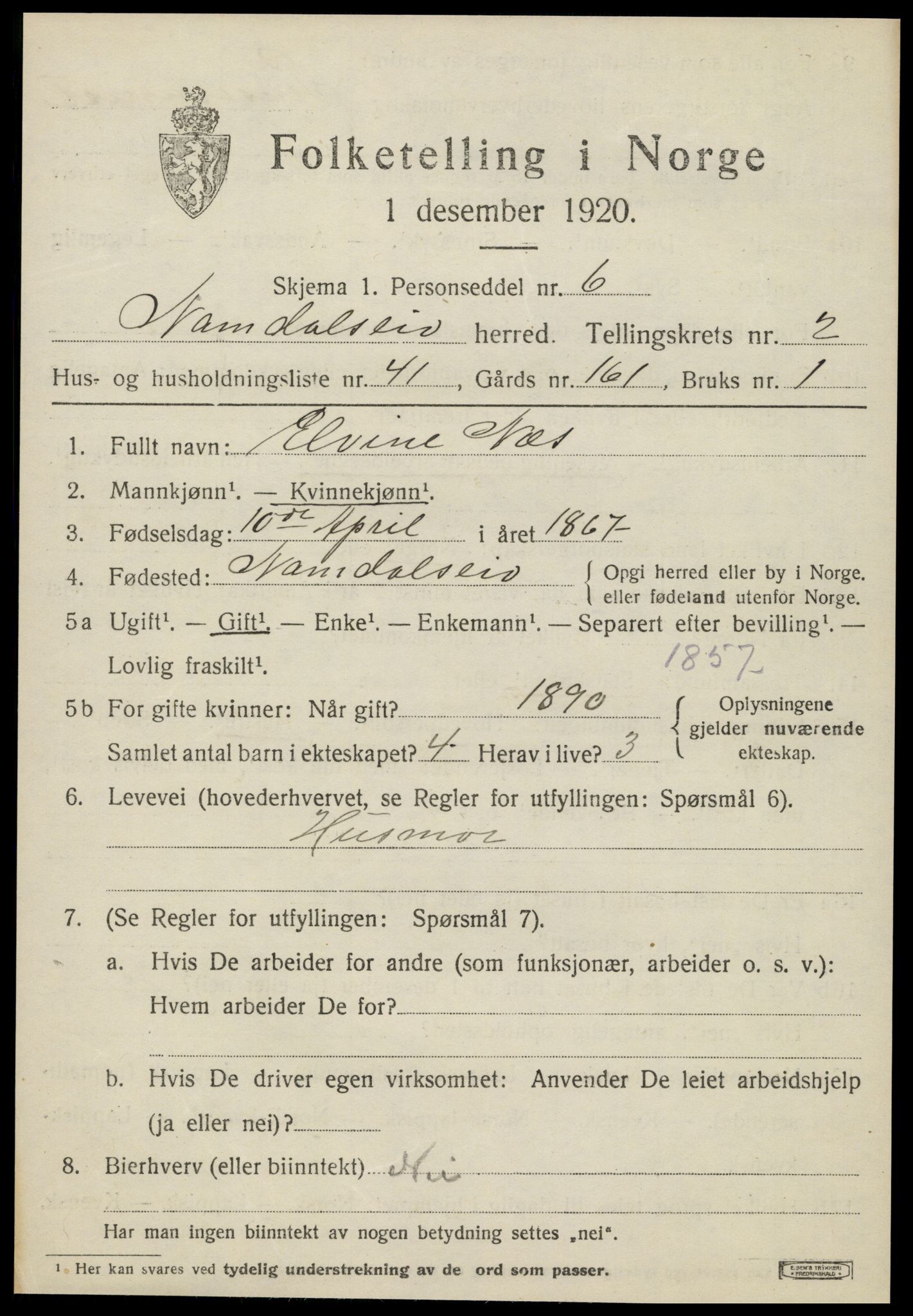 SAT, 1920 census for Namdalseid, 1920, p. 1804