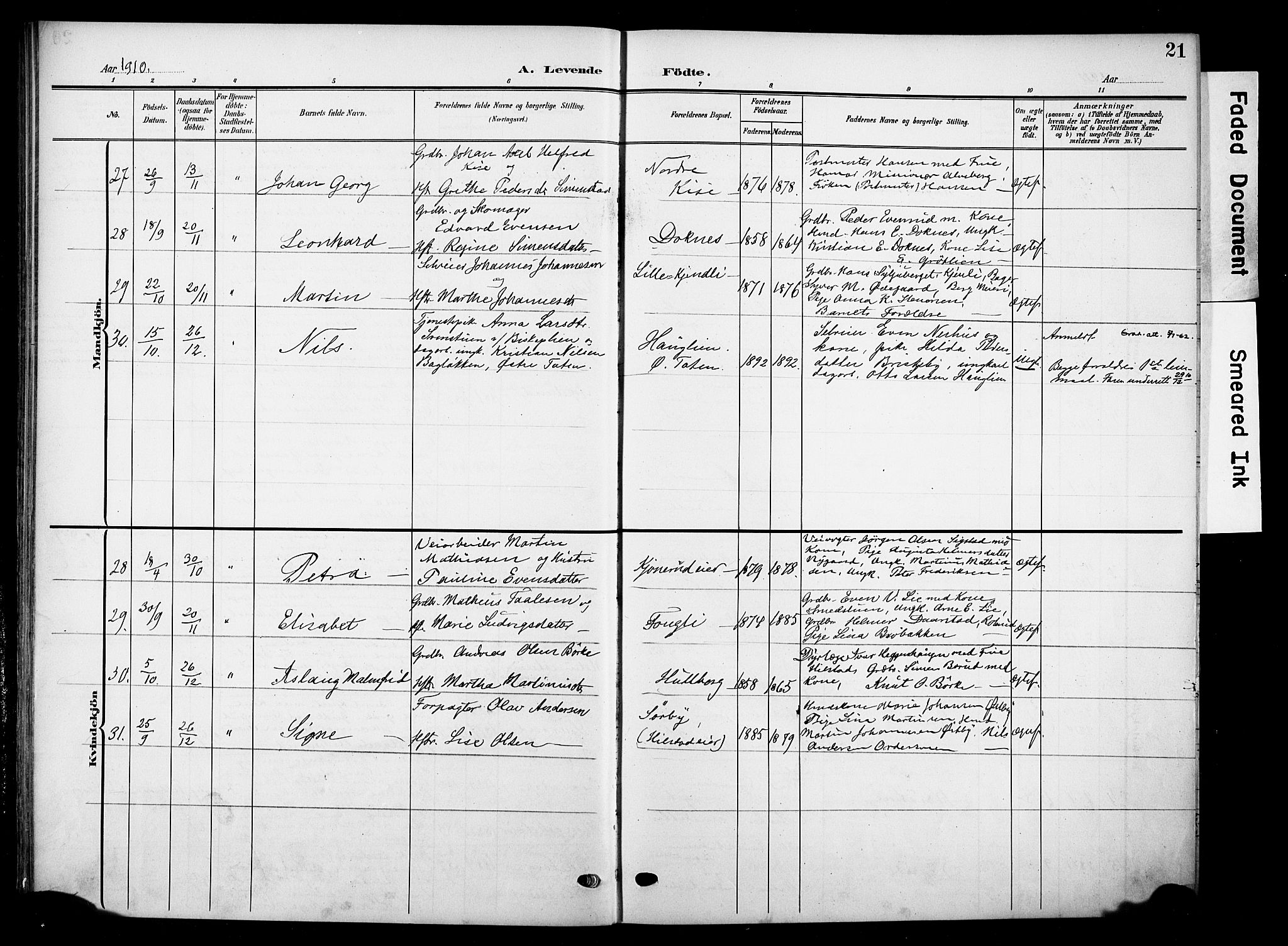 Nes prestekontor, Hedmark, SAH/PREST-020/K/Ka/L0013: Parish register (official) no. 13, 1906-1924, p. 21