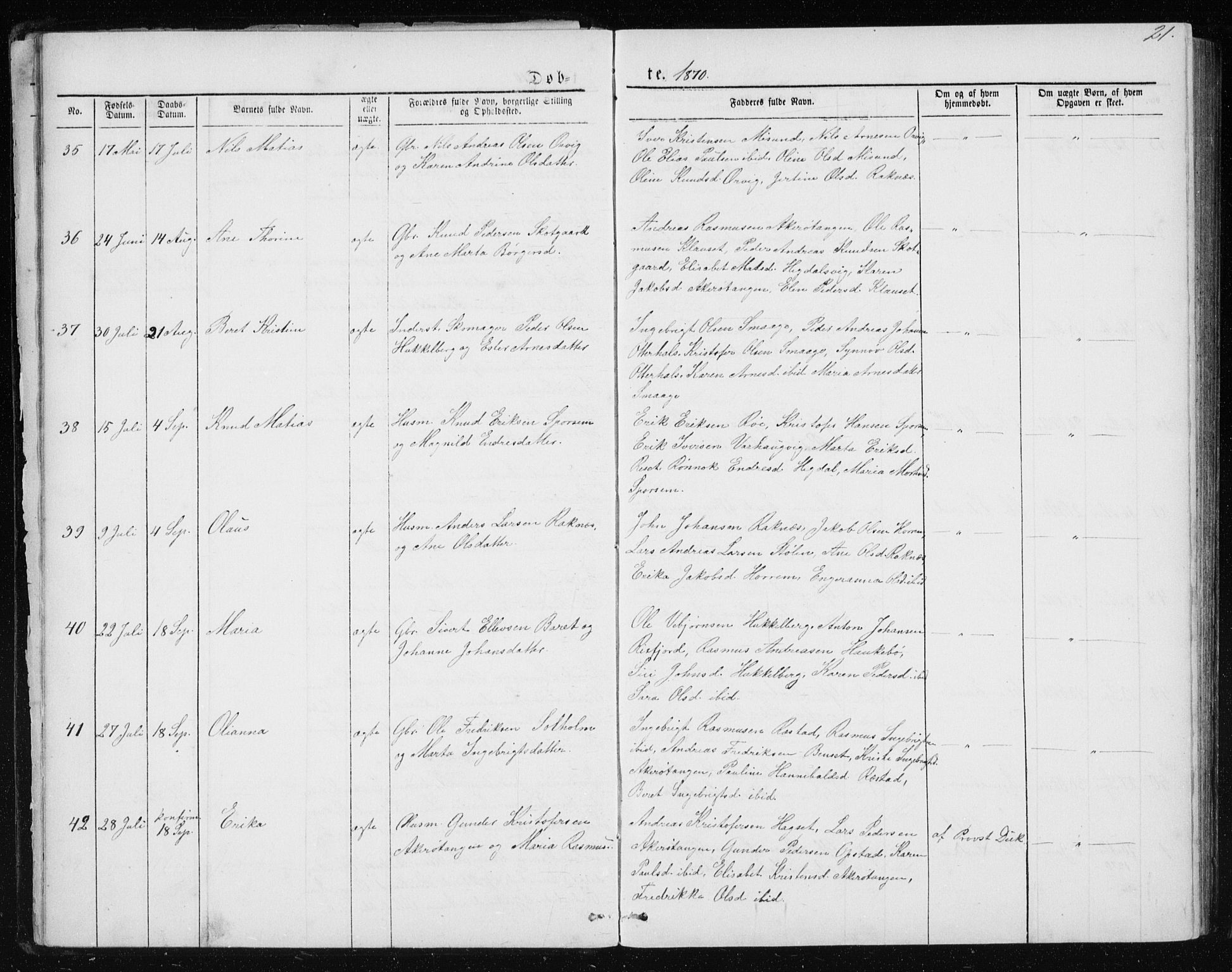 Ministerialprotokoller, klokkerbøker og fødselsregistre - Møre og Romsdal, AV/SAT-A-1454/560/L0724: Parish register (copy) no. 560C01, 1867-1892, p. 21