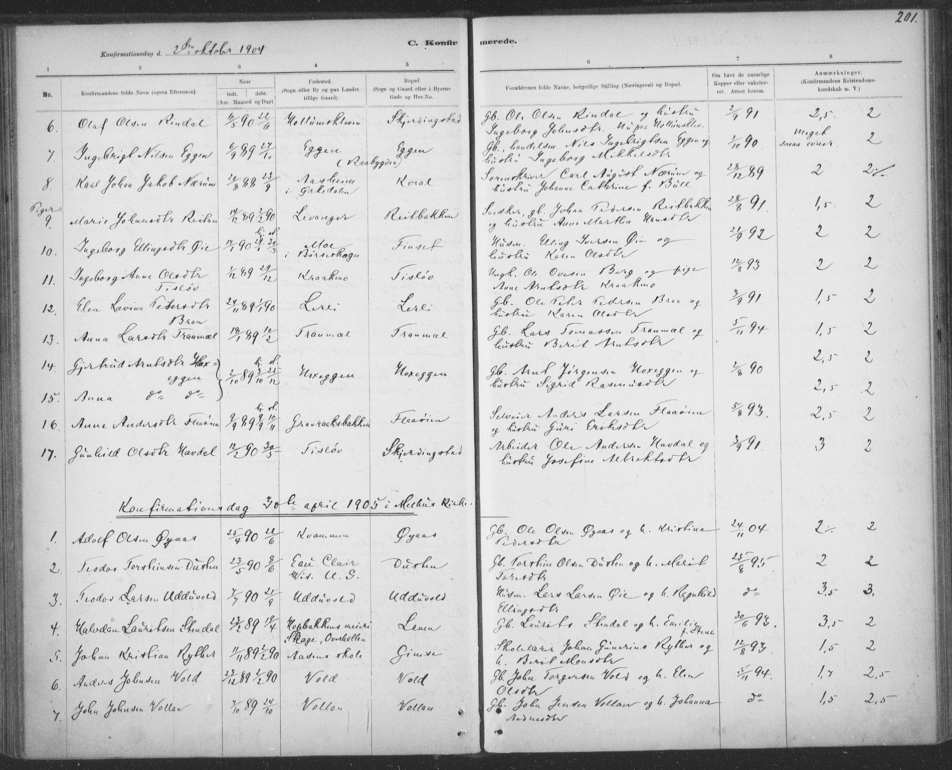 Ministerialprotokoller, klokkerbøker og fødselsregistre - Sør-Trøndelag, SAT/A-1456/691/L1085: Parish register (official) no. 691A17, 1887-1908, p. 201