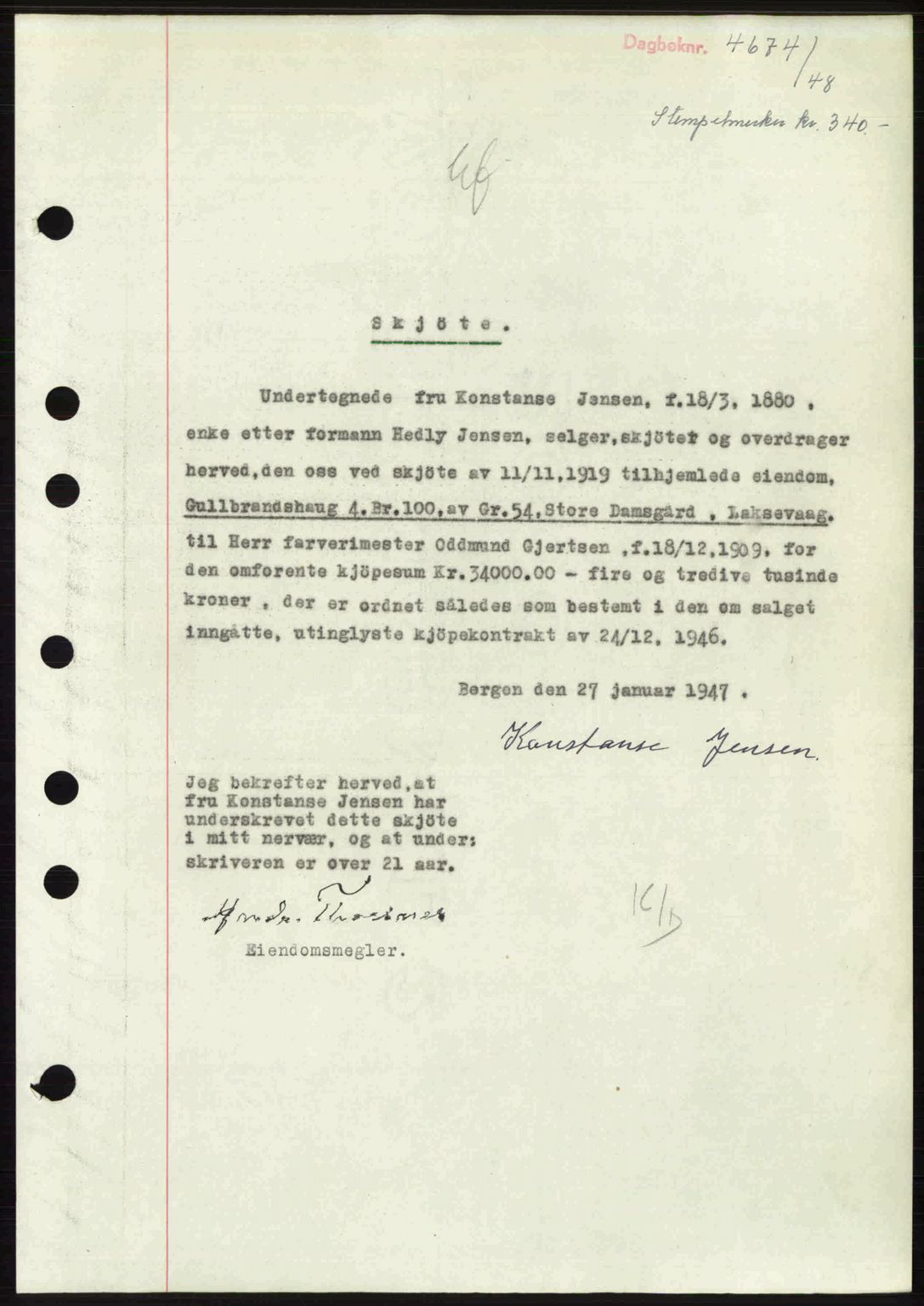 Midhordland sorenskriveri, SAB/A-3001/1/G/Gb/Gbh/L0029: Mortgage book no. A56-57, 1948-1948, Diary no: : 4674/1948
