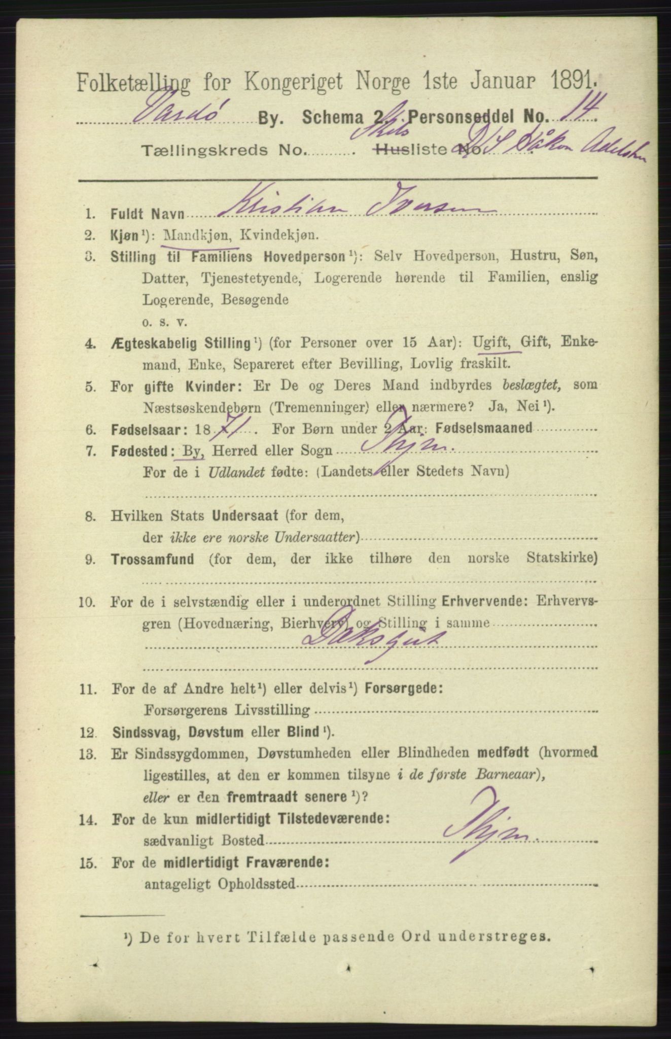 RA, 1891 census for 2002 Vardø, 1891, p. 2752