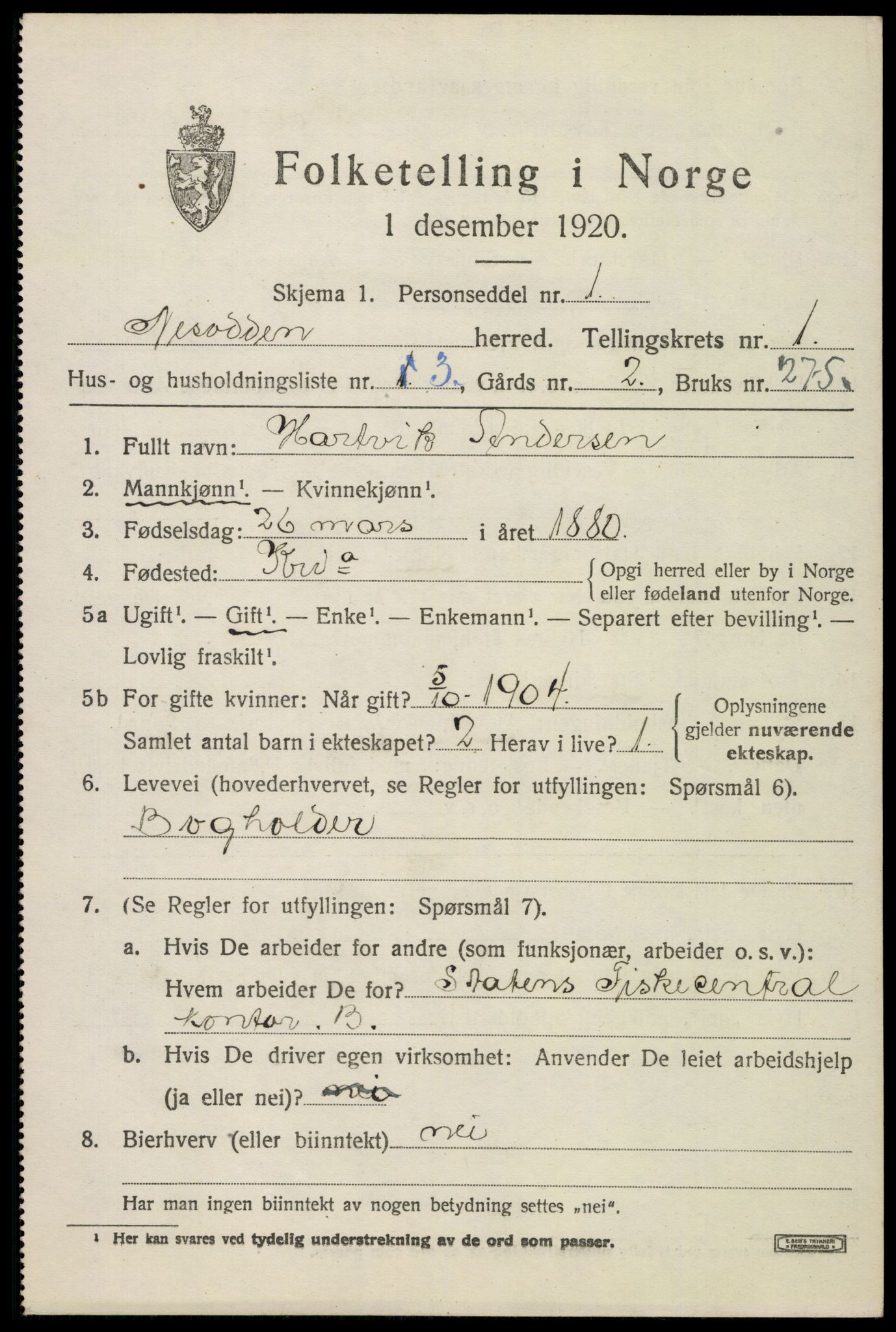 SAO, 1920 census for Nesodden, 1920, p. 1777