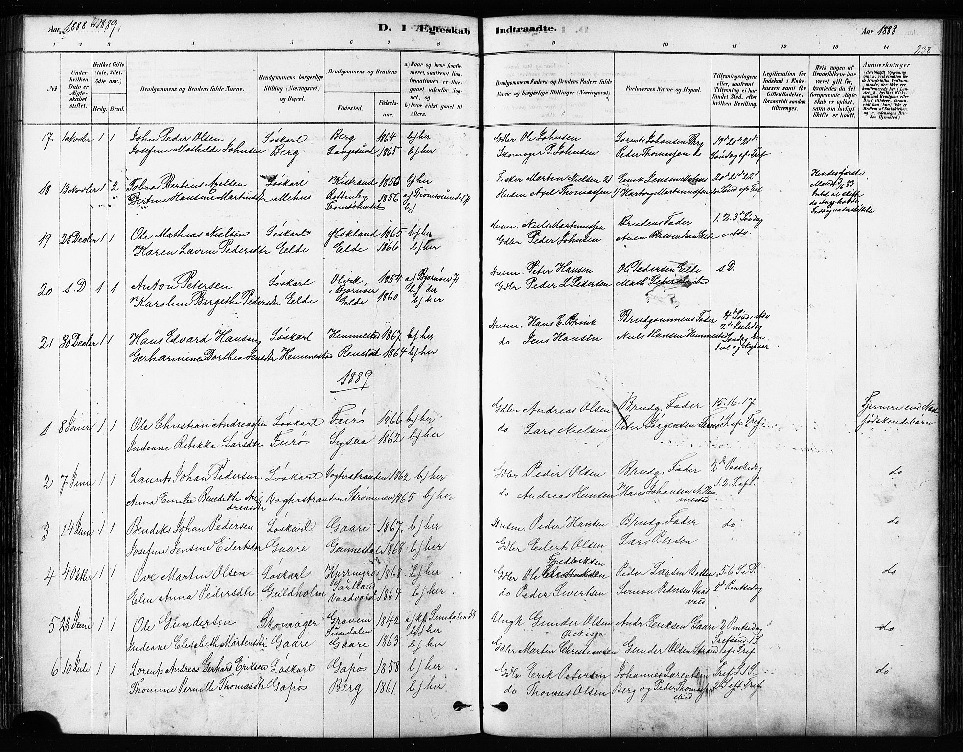 Kvæfjord sokneprestkontor, SATØ/S-1323/G/Ga/Gaa/L0005kirke: Parish register (official) no. 5, 1878-1894, p. 238