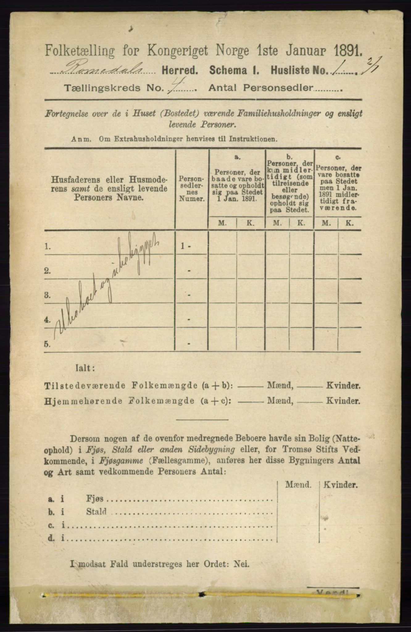 RA, 1891 census for 0416 Romedal, 1891, p. 1885