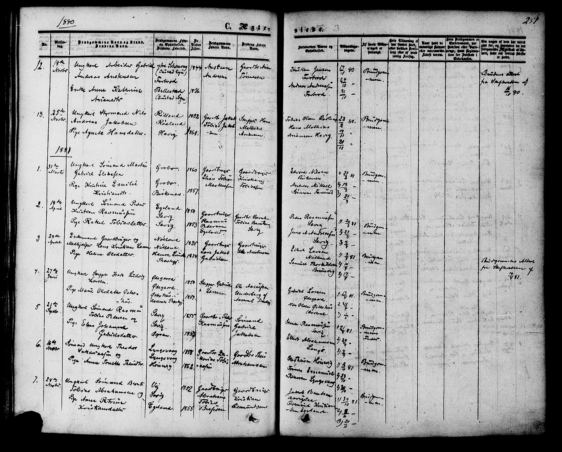 Herad sokneprestkontor, AV/SAK-1111-0018/F/Fa/Fab/L0004: Parish register (official) no. A 4, 1853-1885, p. 251