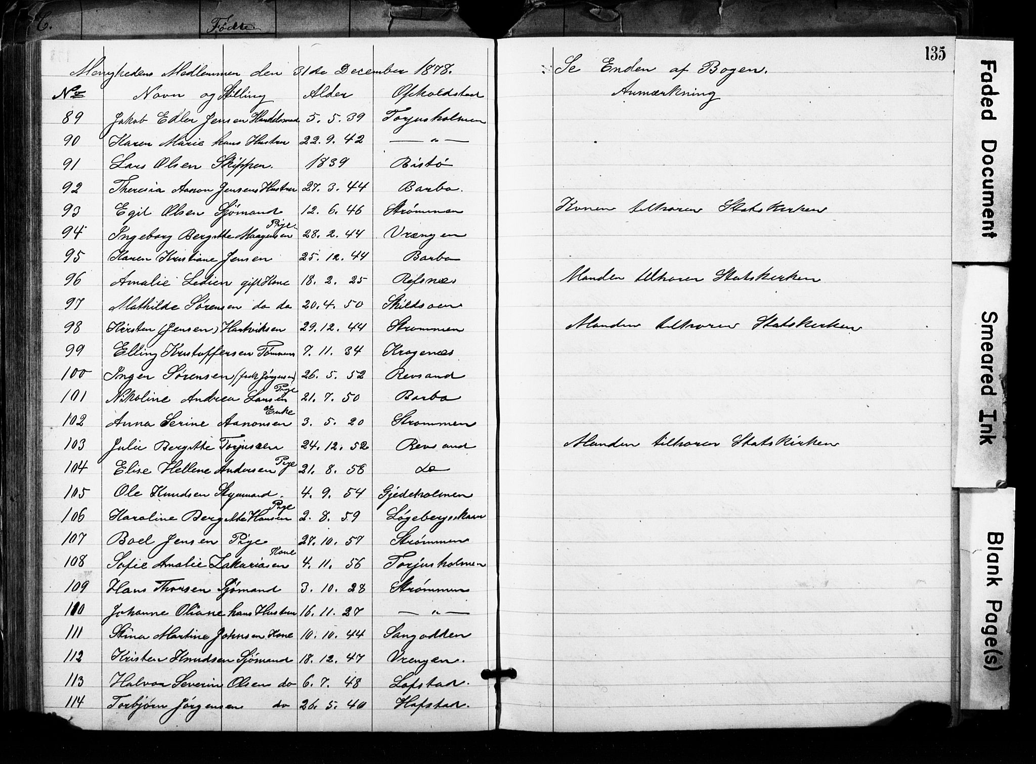 Metodistmenigheten, Arendal, SAK/1292-0011/F/Fa/L0001: Dissenter register no. F-2, 1867-1879, p. 135