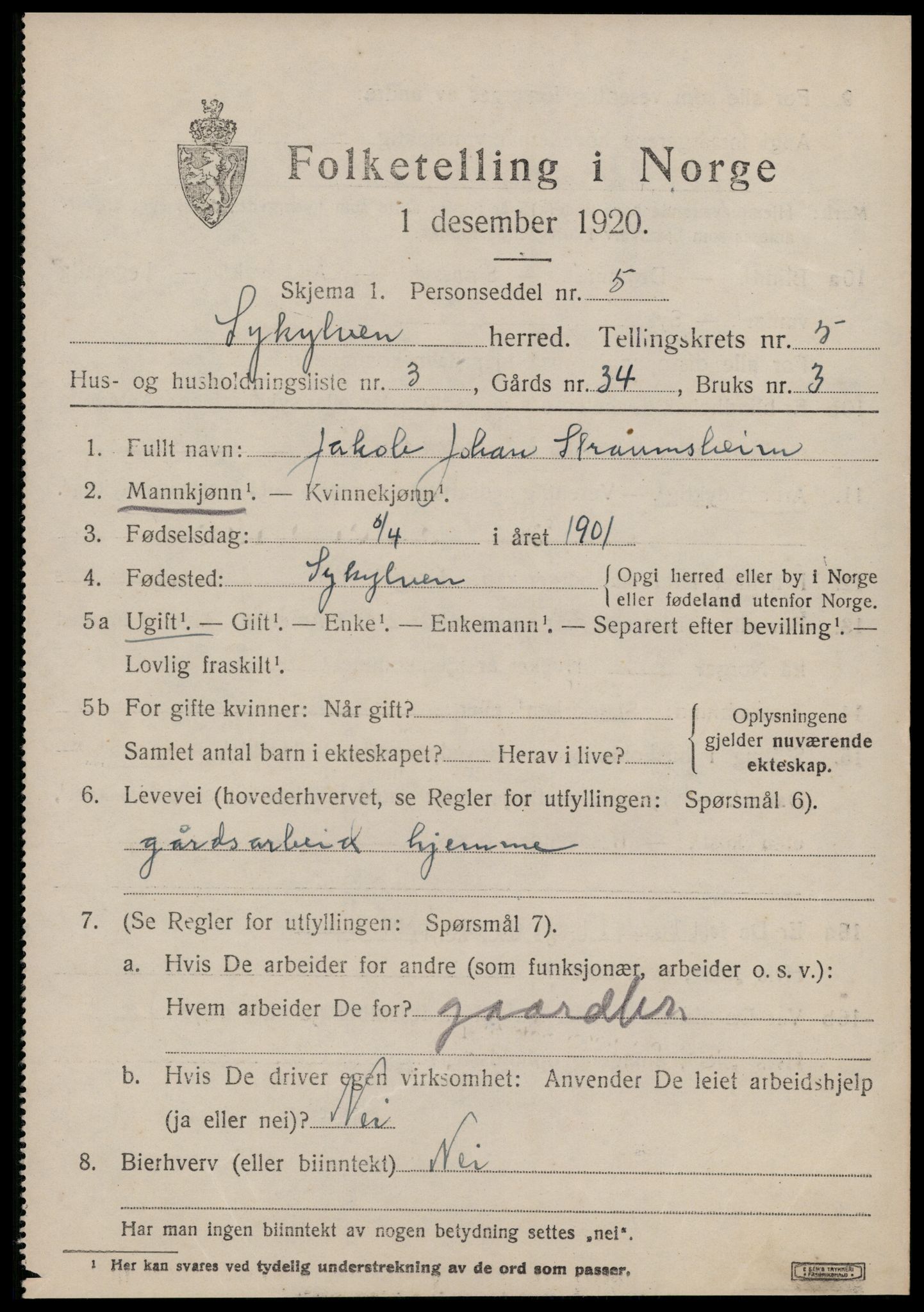 SAT, 1920 census for Sykkylven, 1920, p. 3229