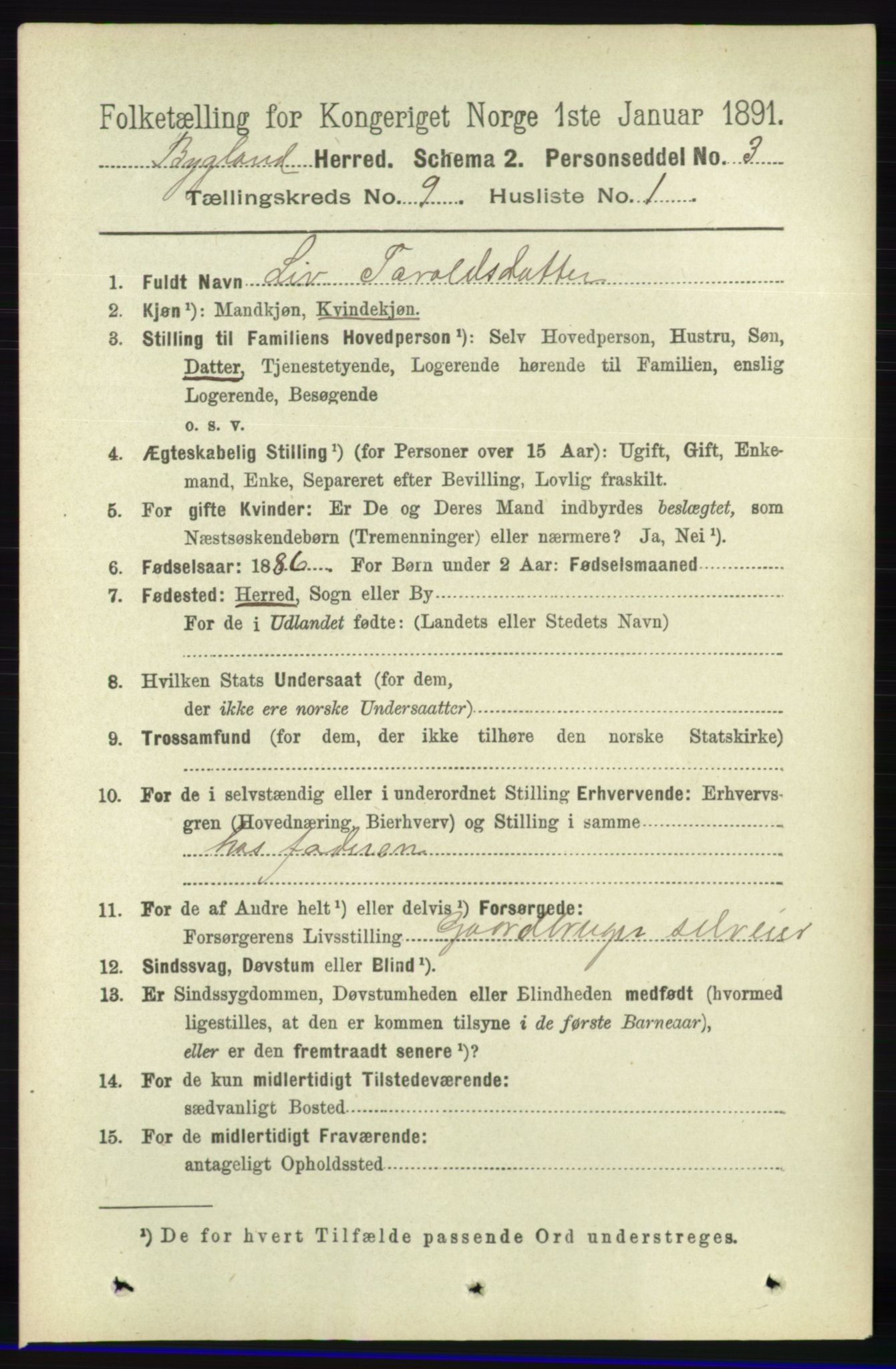 RA, 1891 census for 0938 Bygland, 1891, p. 2254