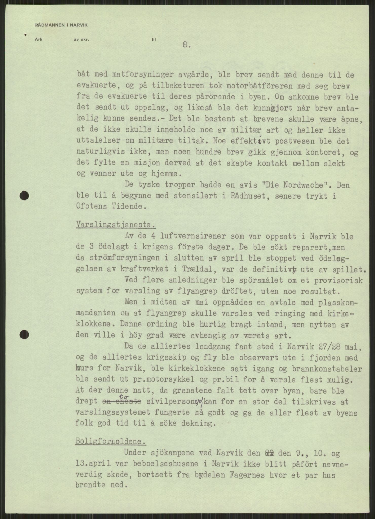 Forsvaret, Forsvarets krigshistoriske avdeling, AV/RA-RAFA-2017/Y/Ya/L0017: II-C-11-31 - Fylkesmenn.  Rapporter om krigsbegivenhetene 1940., 1940, p. 213