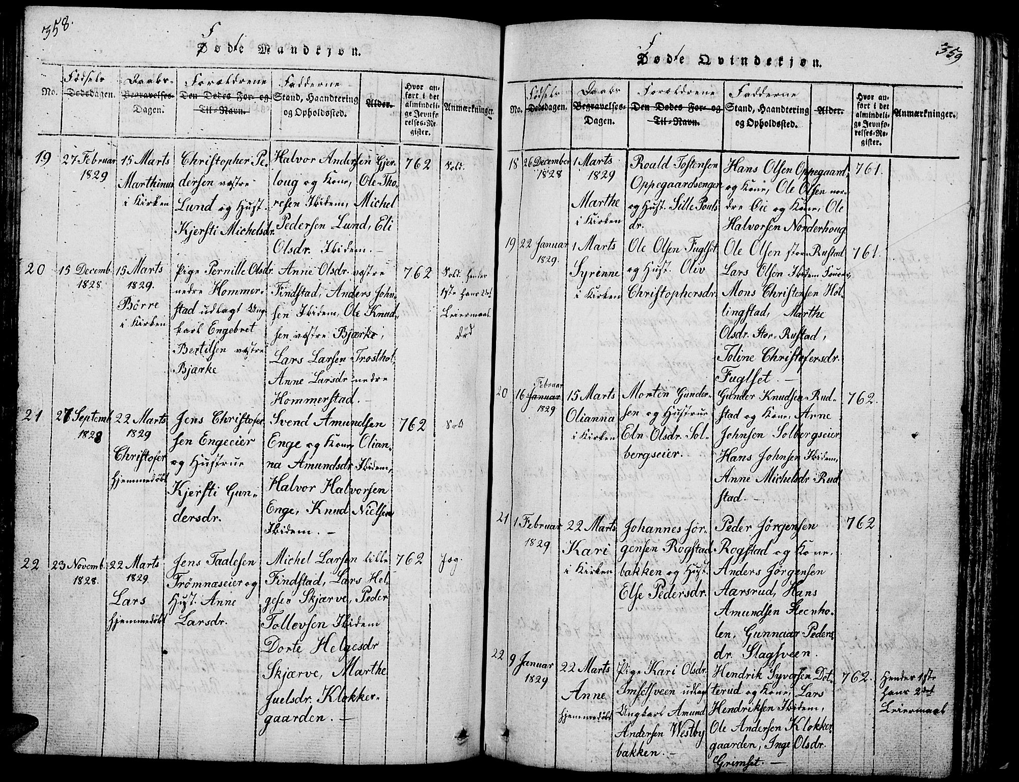 Løten prestekontor, SAH/PREST-022/L/La/L0001: Parish register (copy) no. 1, 1812-1832, p. 358-359