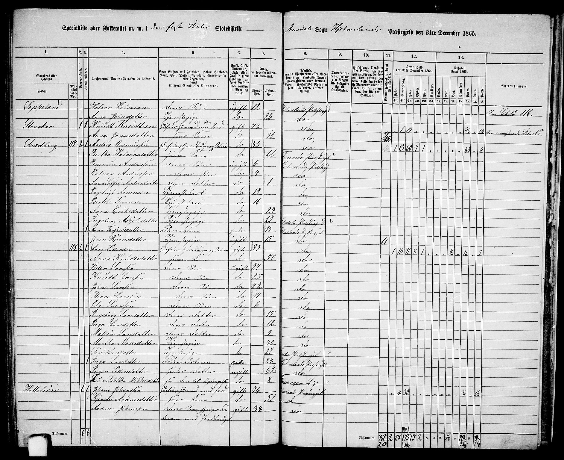 RA, 1865 census for Hjelmeland, 1865, p. 187