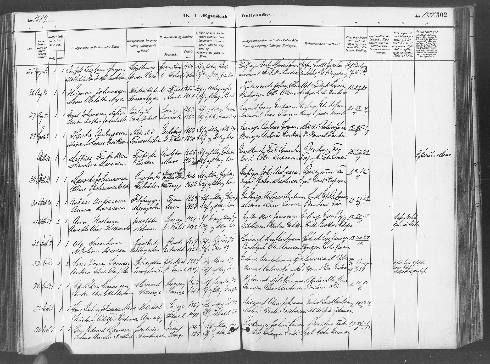 Fredrikstad domkirkes prestekontor Kirkebøker, SAO/A-10906/G/Ga/L0003: Parish register (copy) no. 3, 1880-1900, p. 302