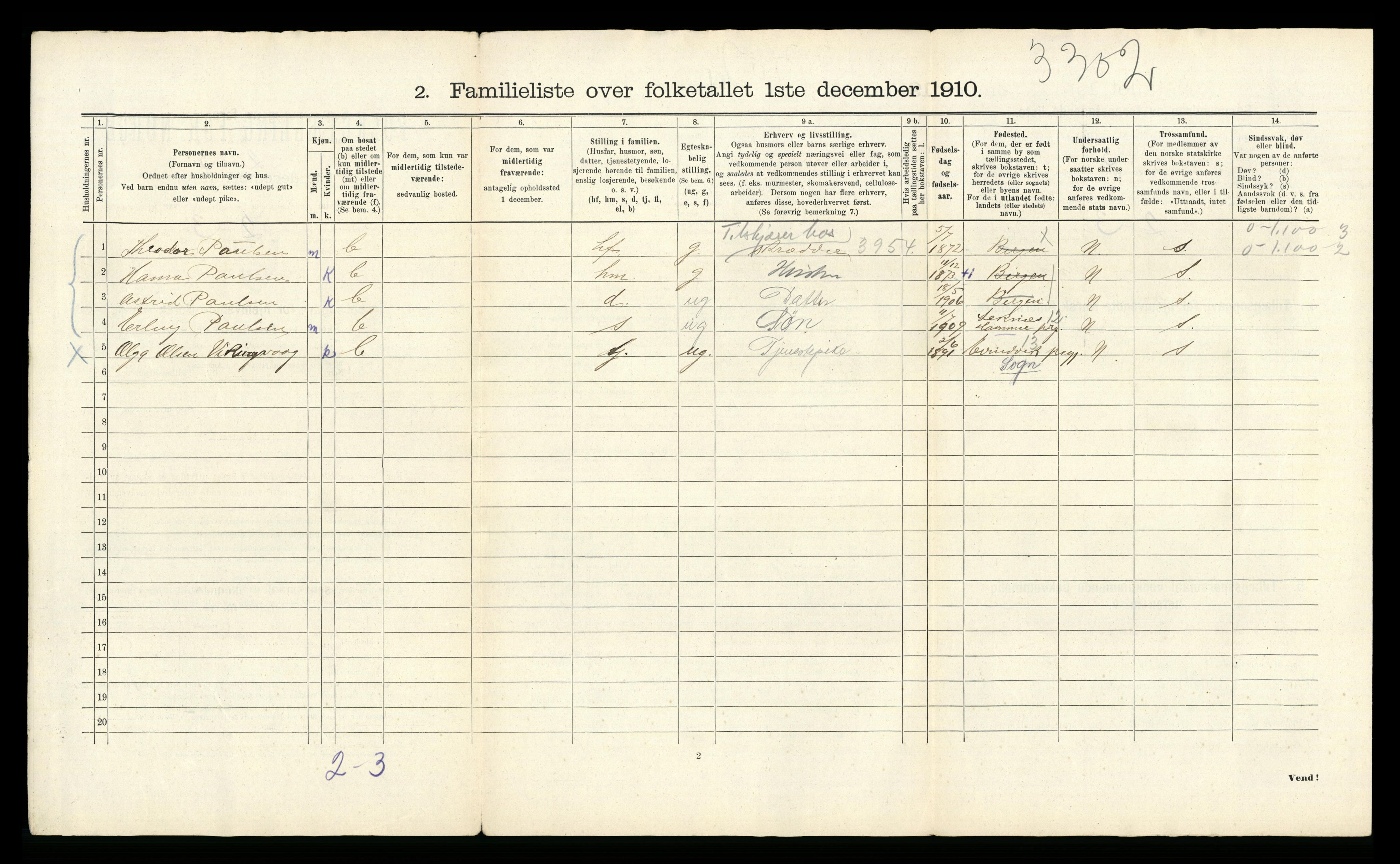 RA, 1910 census for Bergen, 1910, p. 4456