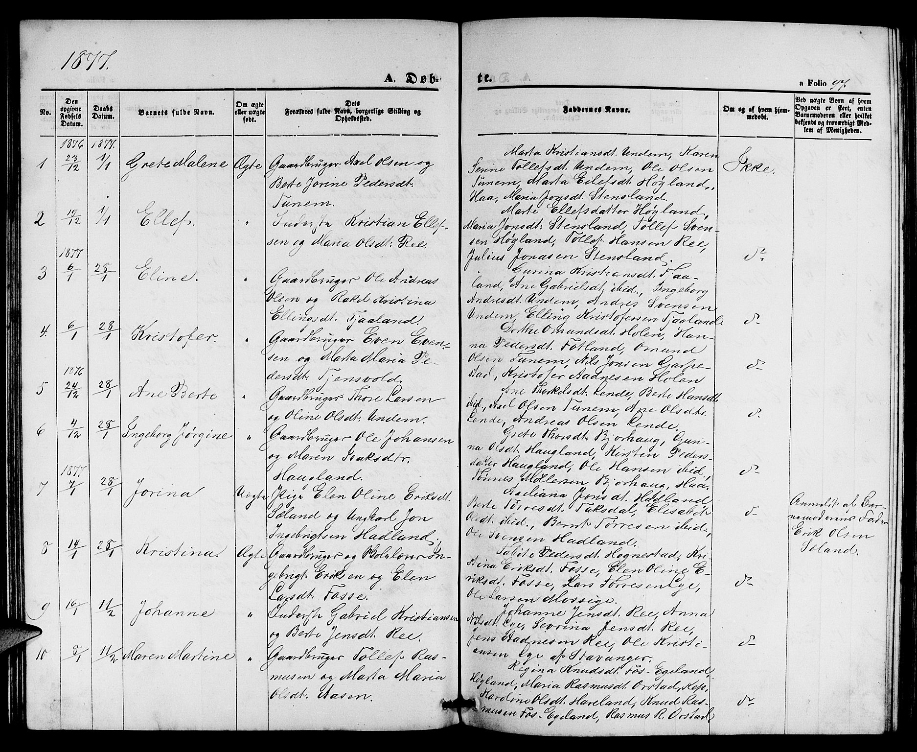 Lye sokneprestkontor, AV/SAST-A-101794/001/30BB/L0004: Parish register (copy) no. B 4, 1868-1878, p. 97