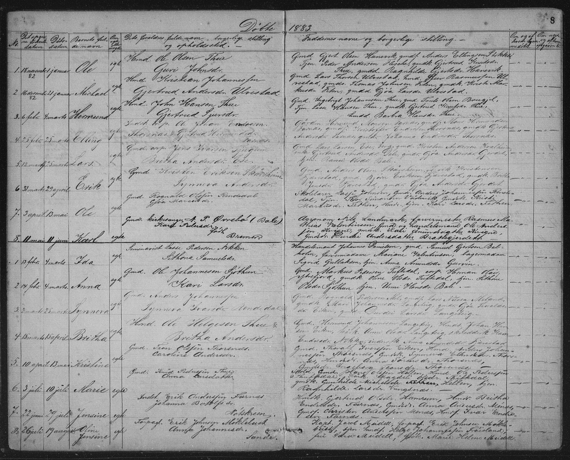 Balestrand sokneprestembete, AV/SAB-A-79601/H/Hab/Haba/L0002: Parish register (copy) no. A 2, 1880-1919, p. 8