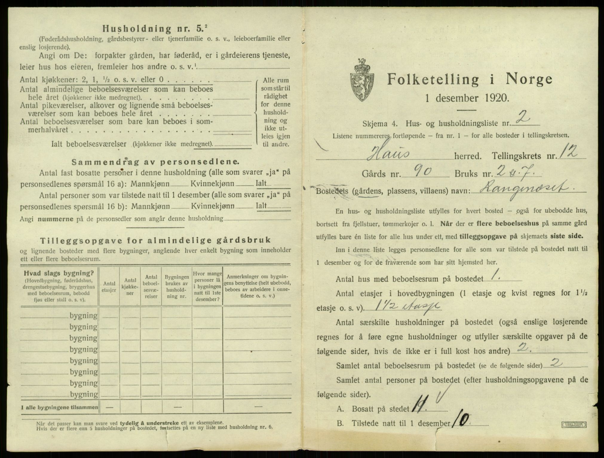 SAB, 1920 census for Haus, 1920, p. 936