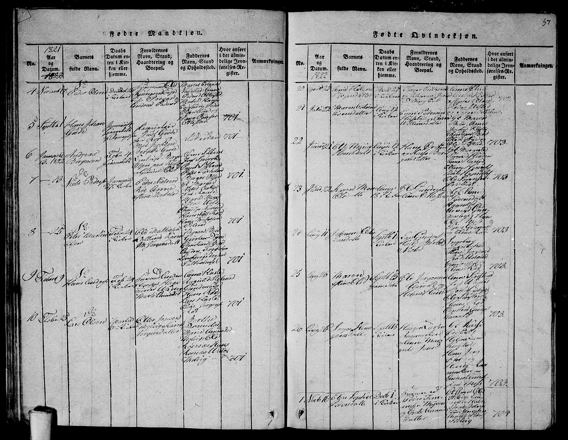 Rygge prestekontor Kirkebøker, SAO/A-10084b/G/Ga/L0001: Parish register (copy) no. 1, 1814-1871, p. 56-57